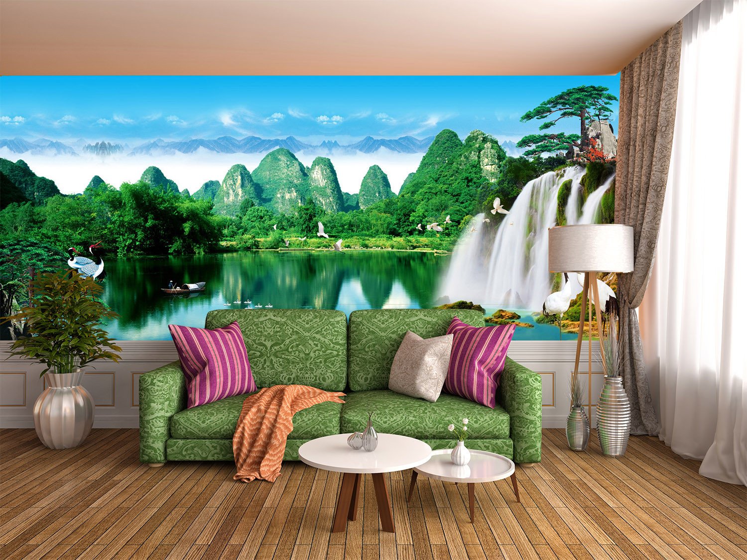 3D Green Plants Hill Lake 274 Wallpaper AJ Wallpaper