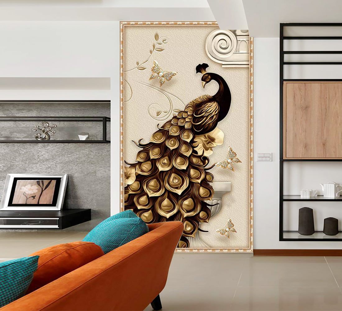 3D Metal Peacock WC848 Wall Murals