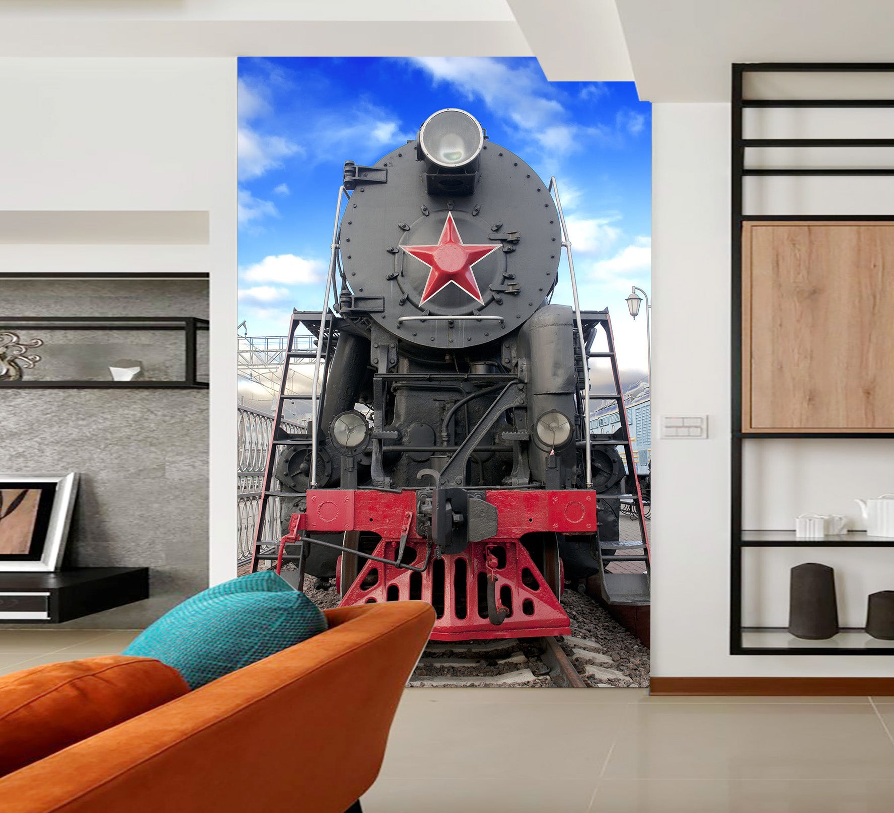 3D Vintage Train Head 434 Vehicle Wall Murals