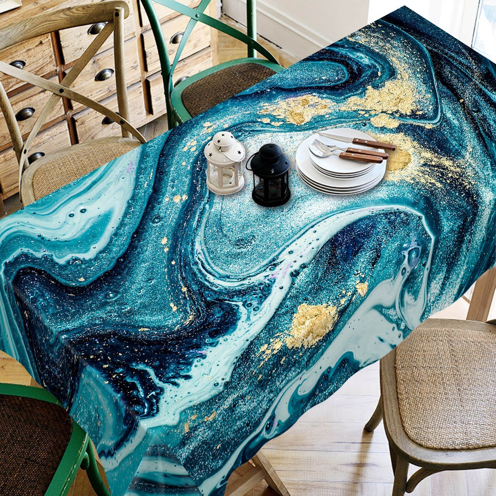 3D Dark Green Wave 75 Tablecloths Wallpaper AJ Wallpaper