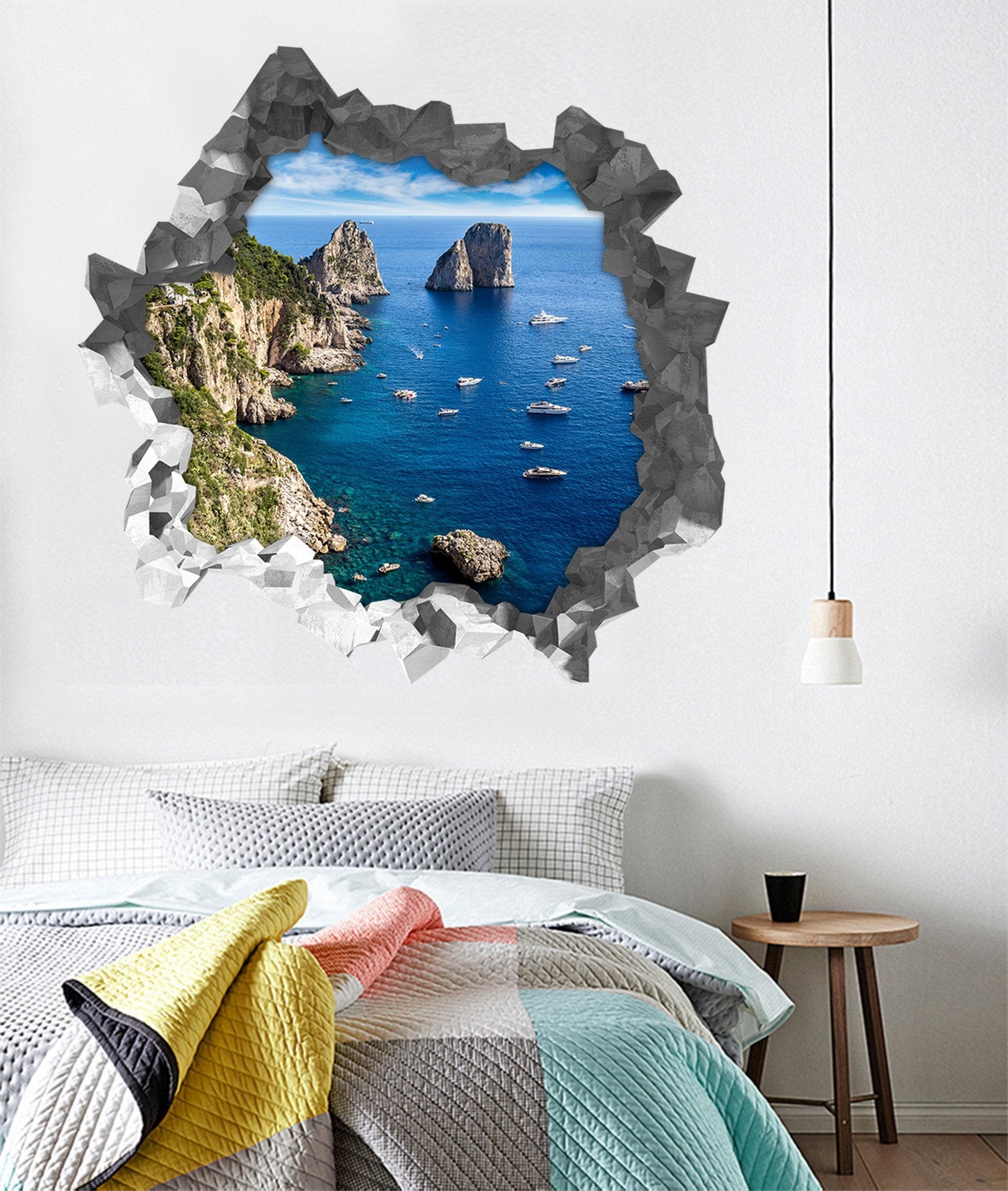 3D Sea Coast Boats 192 Broken Wall Murals Wallpaper AJ Wallpaper