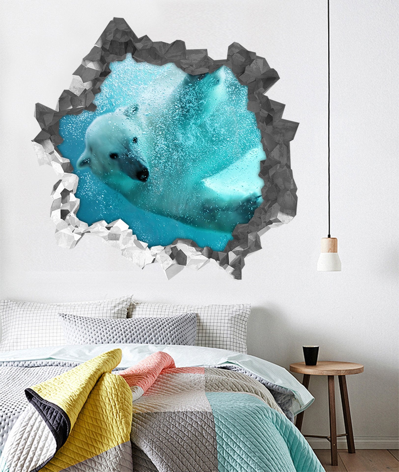 3D Ocean Swimming Animal 90 Broken Wall Murals Wallpaper AJ Wallpaper