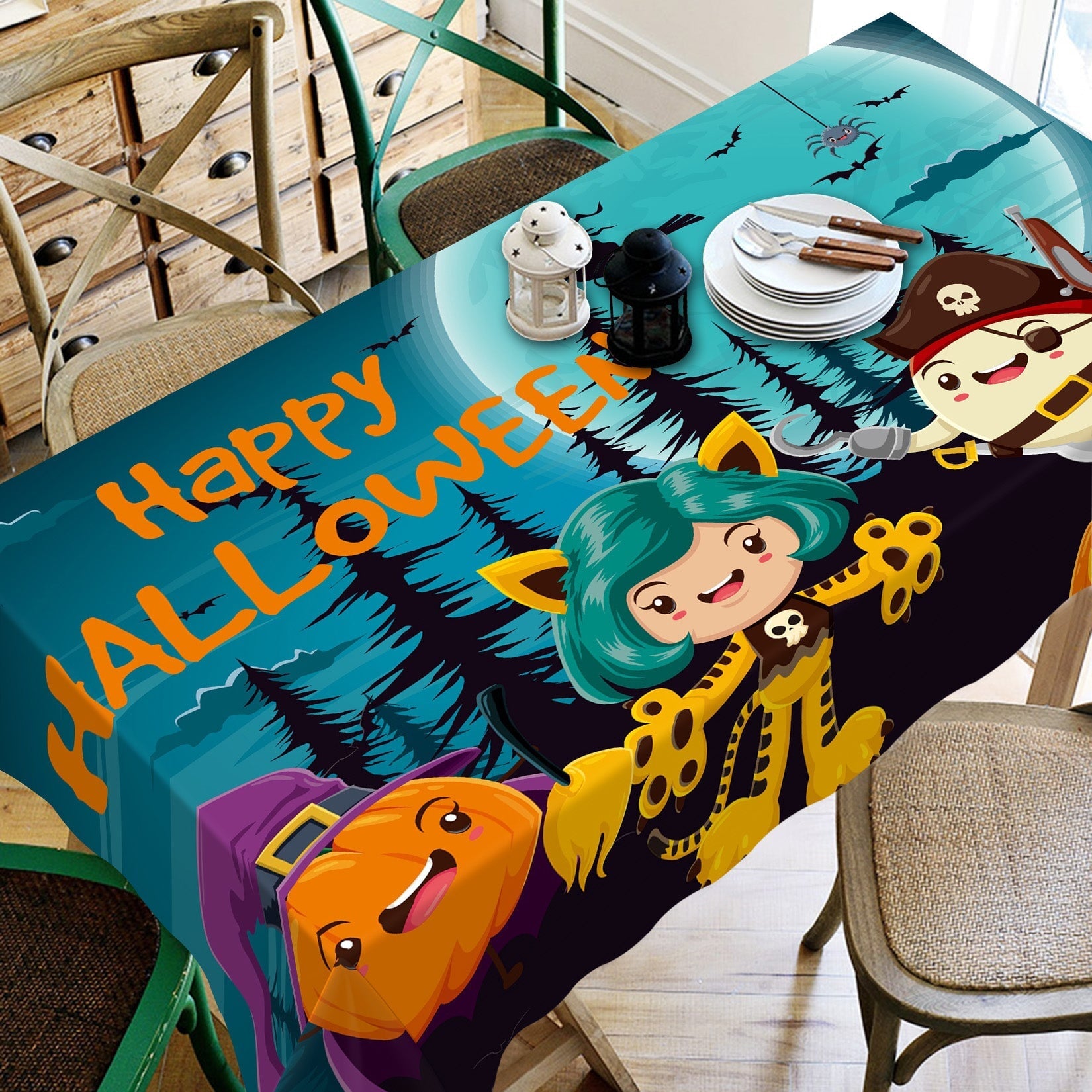 3D Moon Pumpkin Pirate 044 Halloween Tablecloths Wallpaper AJ Wallpaper