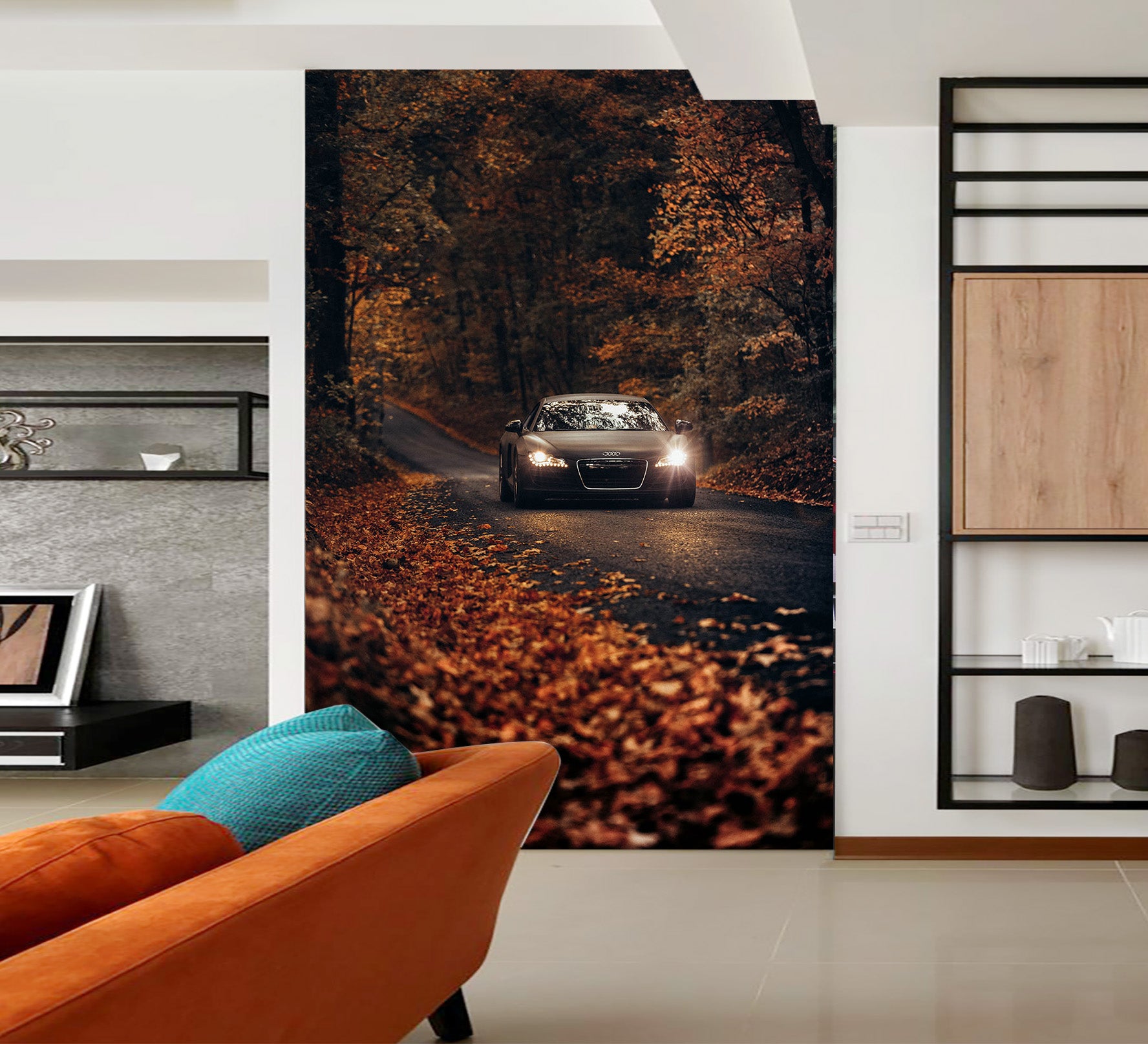 3D Autumn Maple Car 442 Vehicle Wall Murals