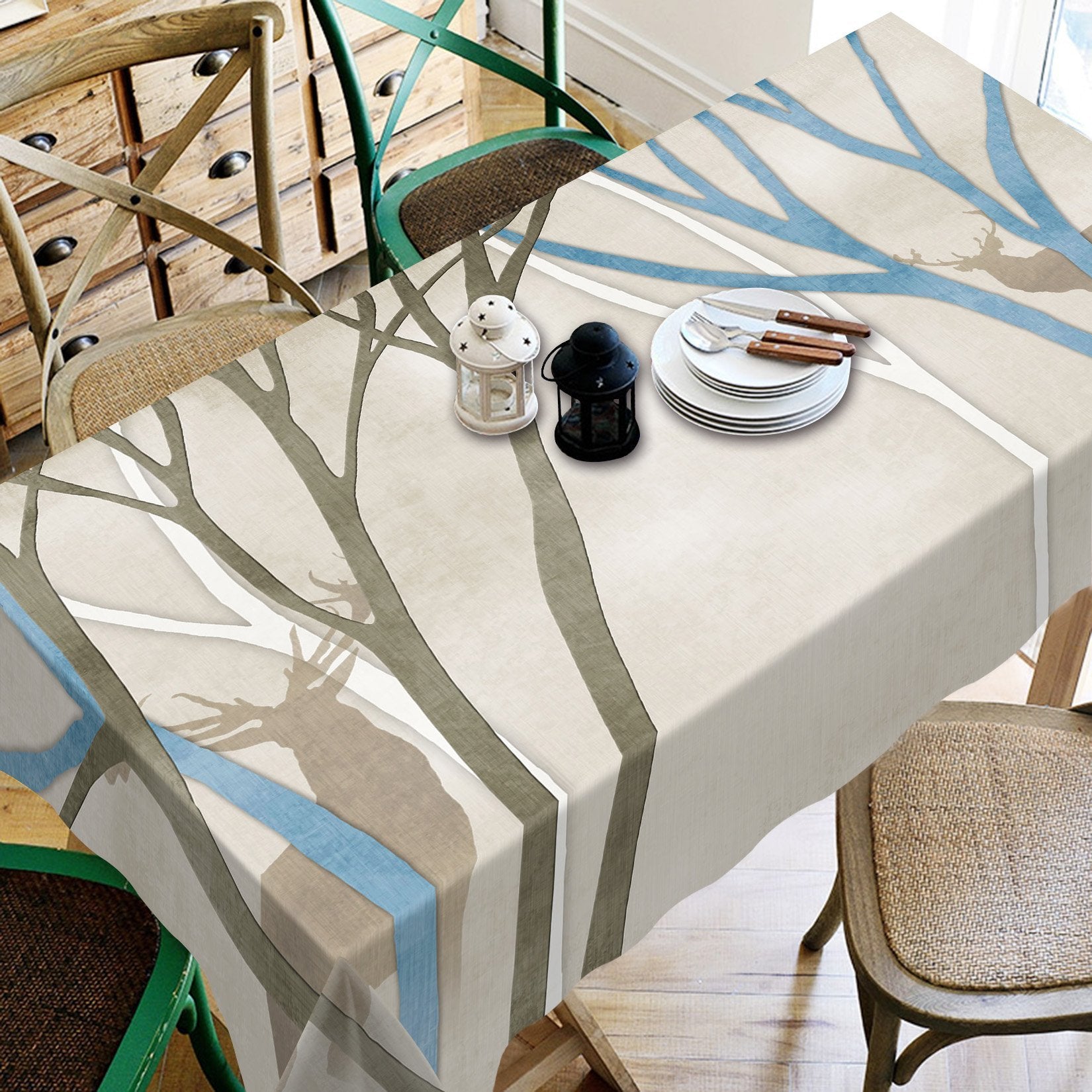 3D Trees Deer Pattern 134 Tablecloths Wallpaper AJ Wallpaper