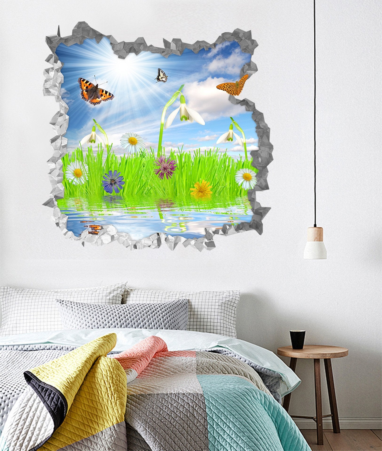 3D Flowers Butterflies 203 Broken Wall Murals Wallpaper AJ Wallpaper