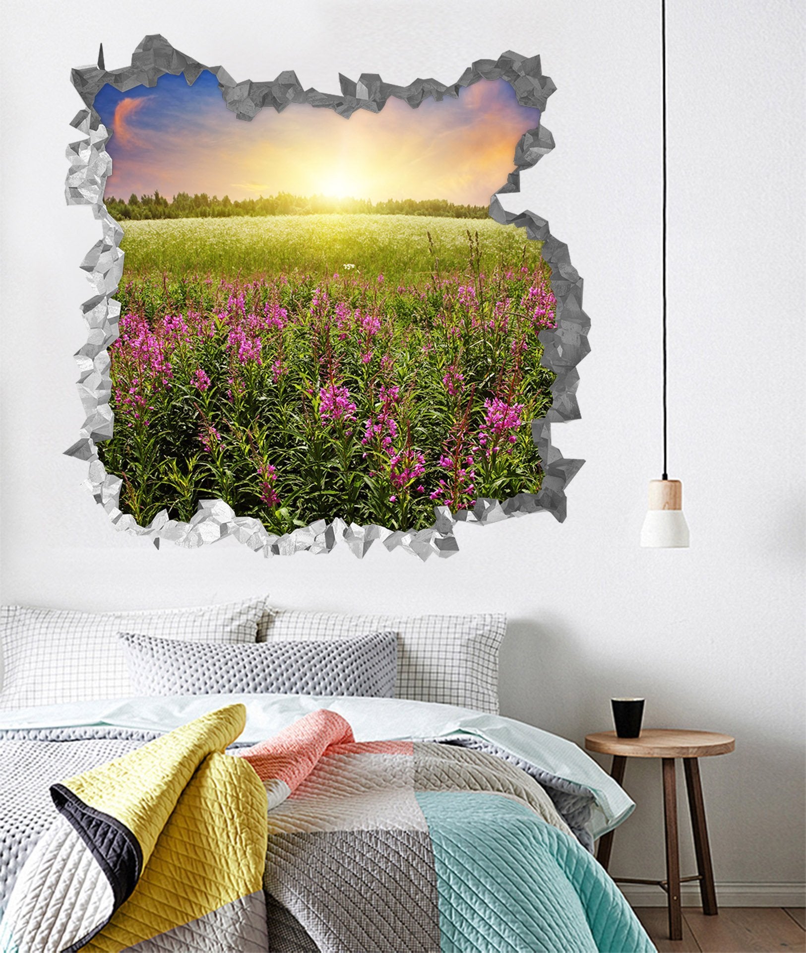 3D Flowers Field Sunshine 217 Broken Wall Murals Wallpaper AJ Wallpaper