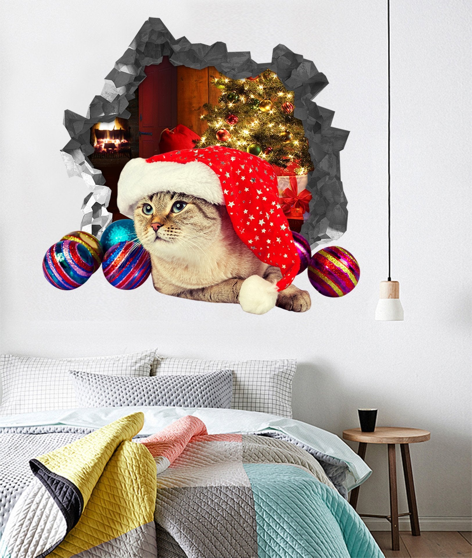 3D Christmas Cat 8 Broken Wall Murals Wallpaper AJ Wallpaper