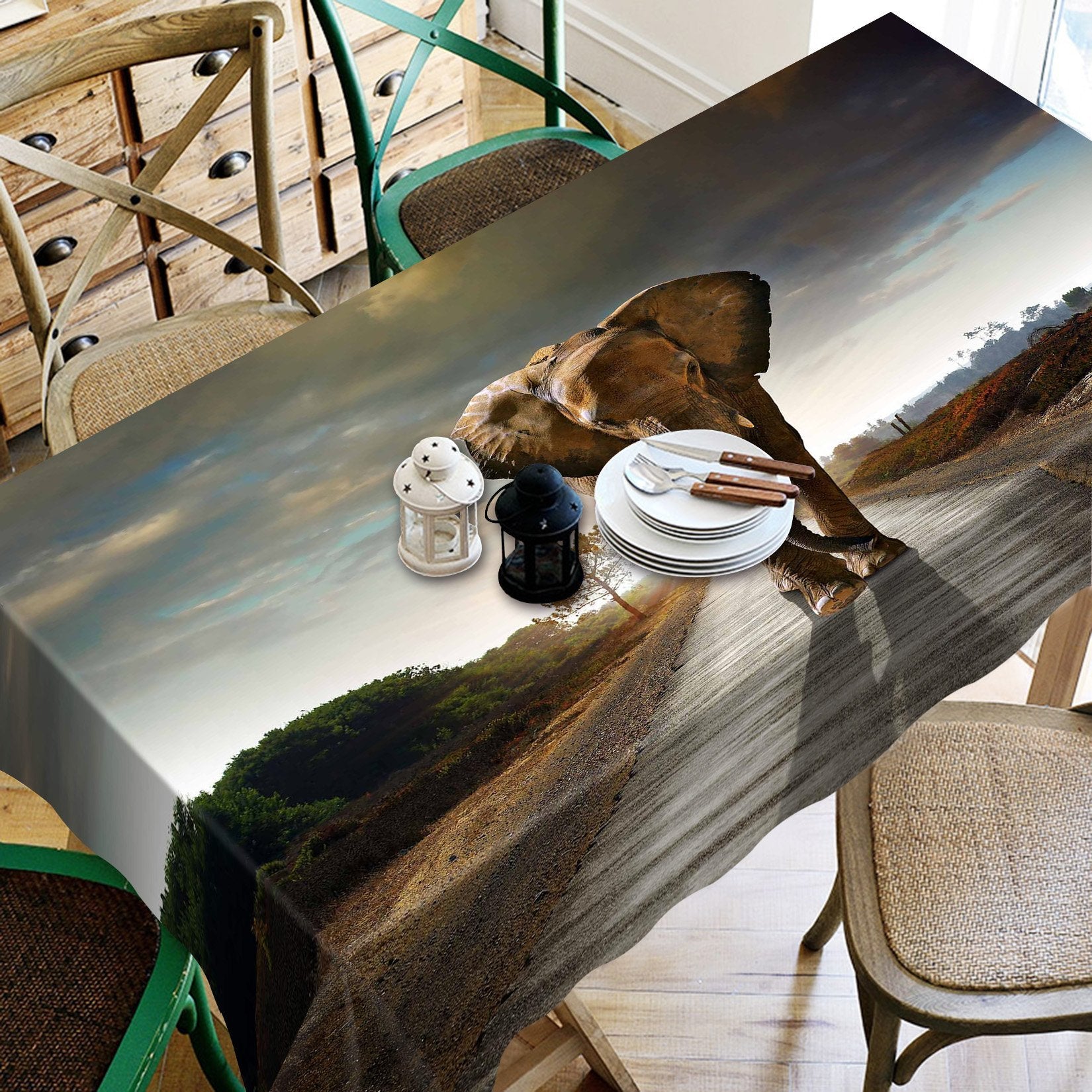 3D Road Elephant 502 Tablecloths Wallpaper AJ Wallpaper