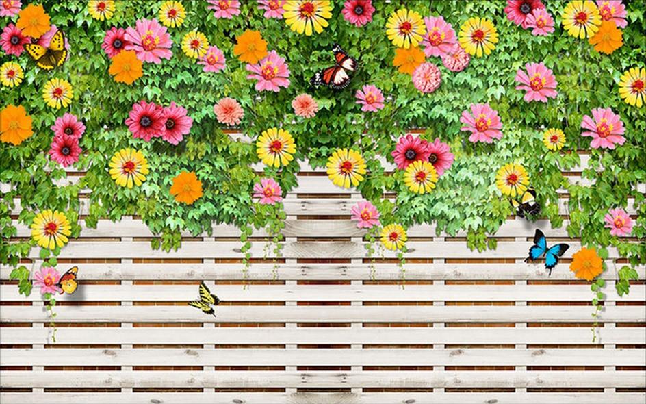 3D Wood Fence Flowers Vine 322 Garage Door Mural Wallpaper AJ Wallpaper