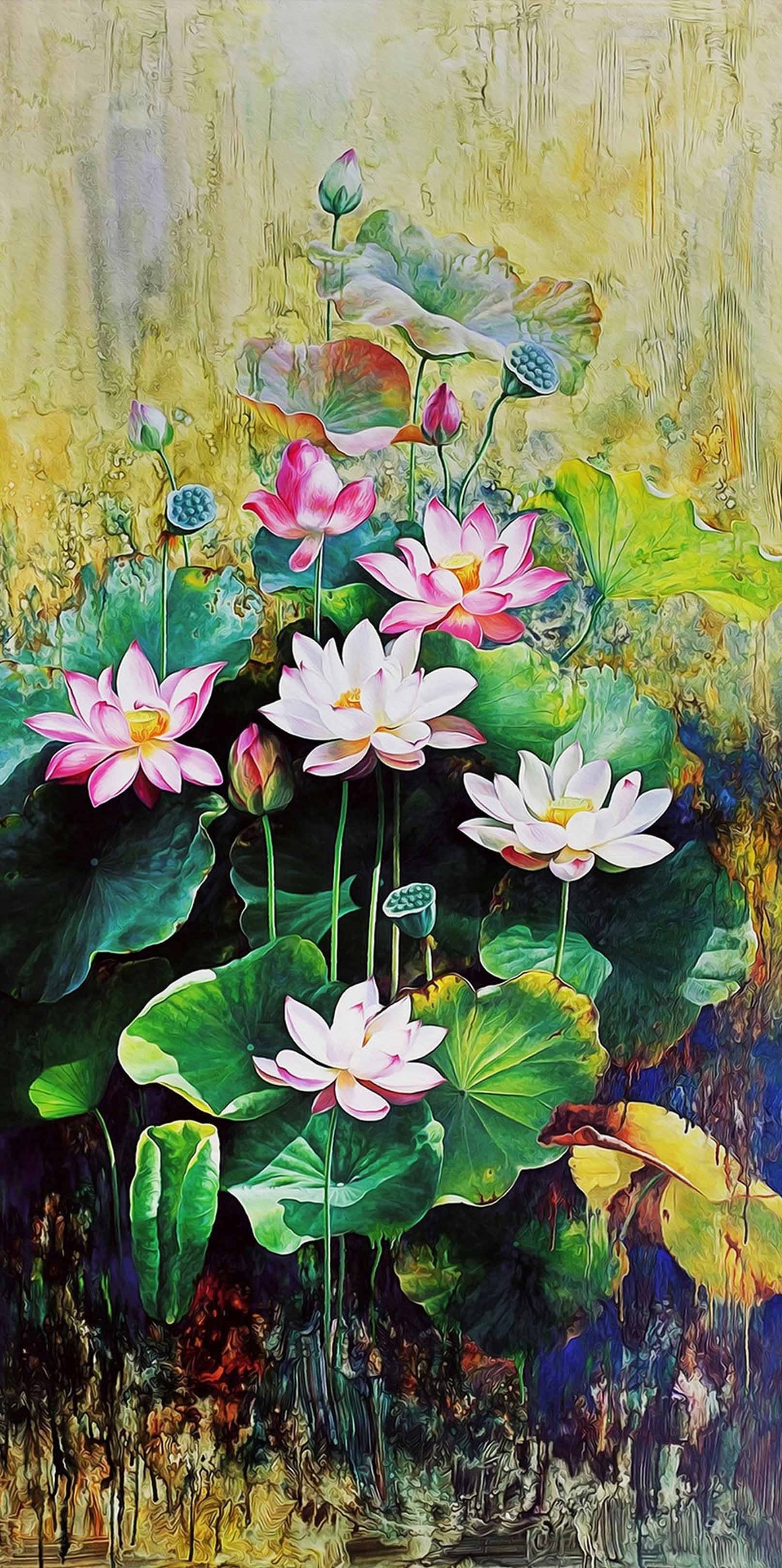 3D Lotus Flowers Painting 1551 Stair Risers Wallpaper AJ Wallpaper
