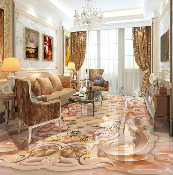 3D Pattern And Flowers Floor Mural Wallpaper AJ Wallpaper 2