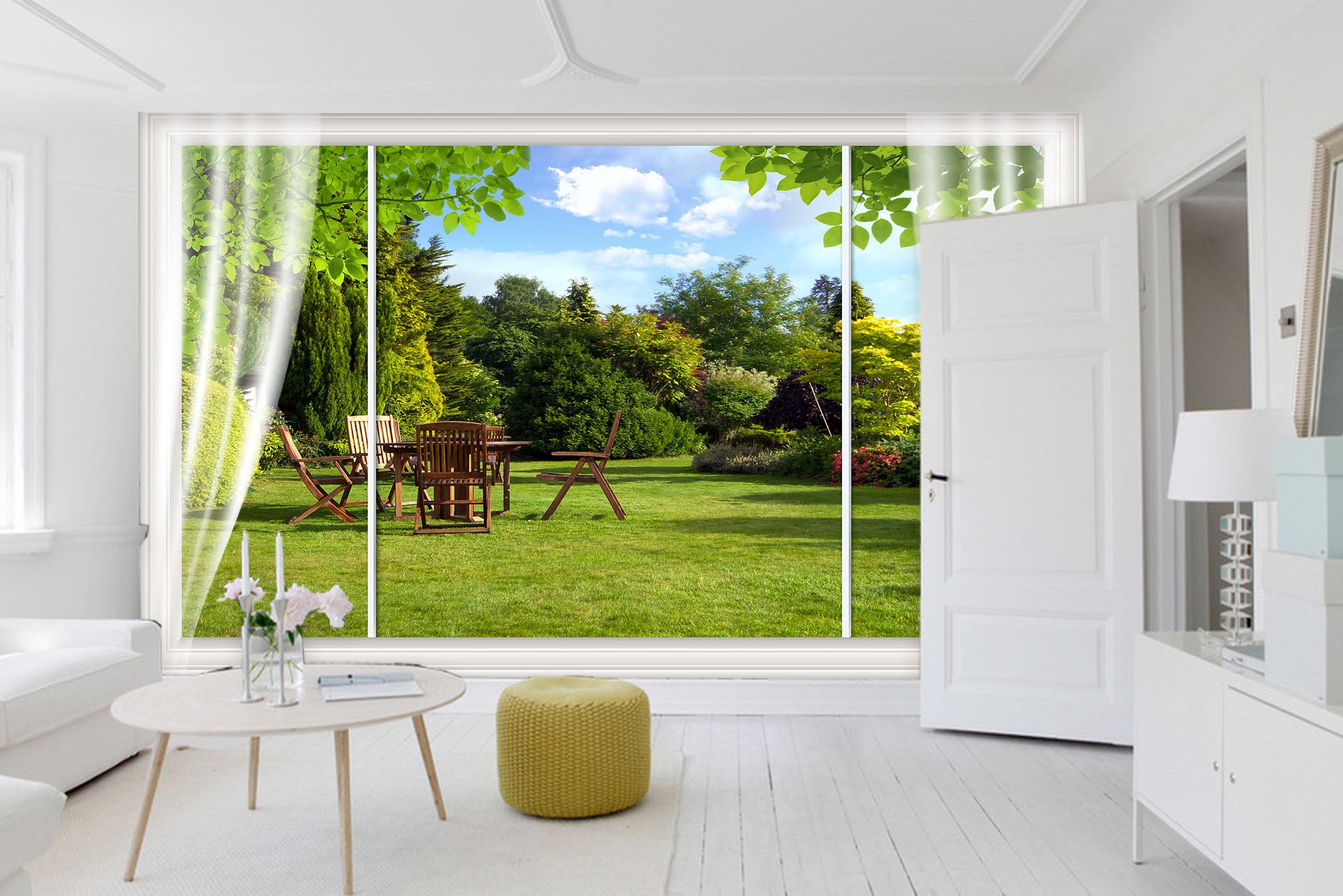 3D Curtain Garden 015 Wall Murals