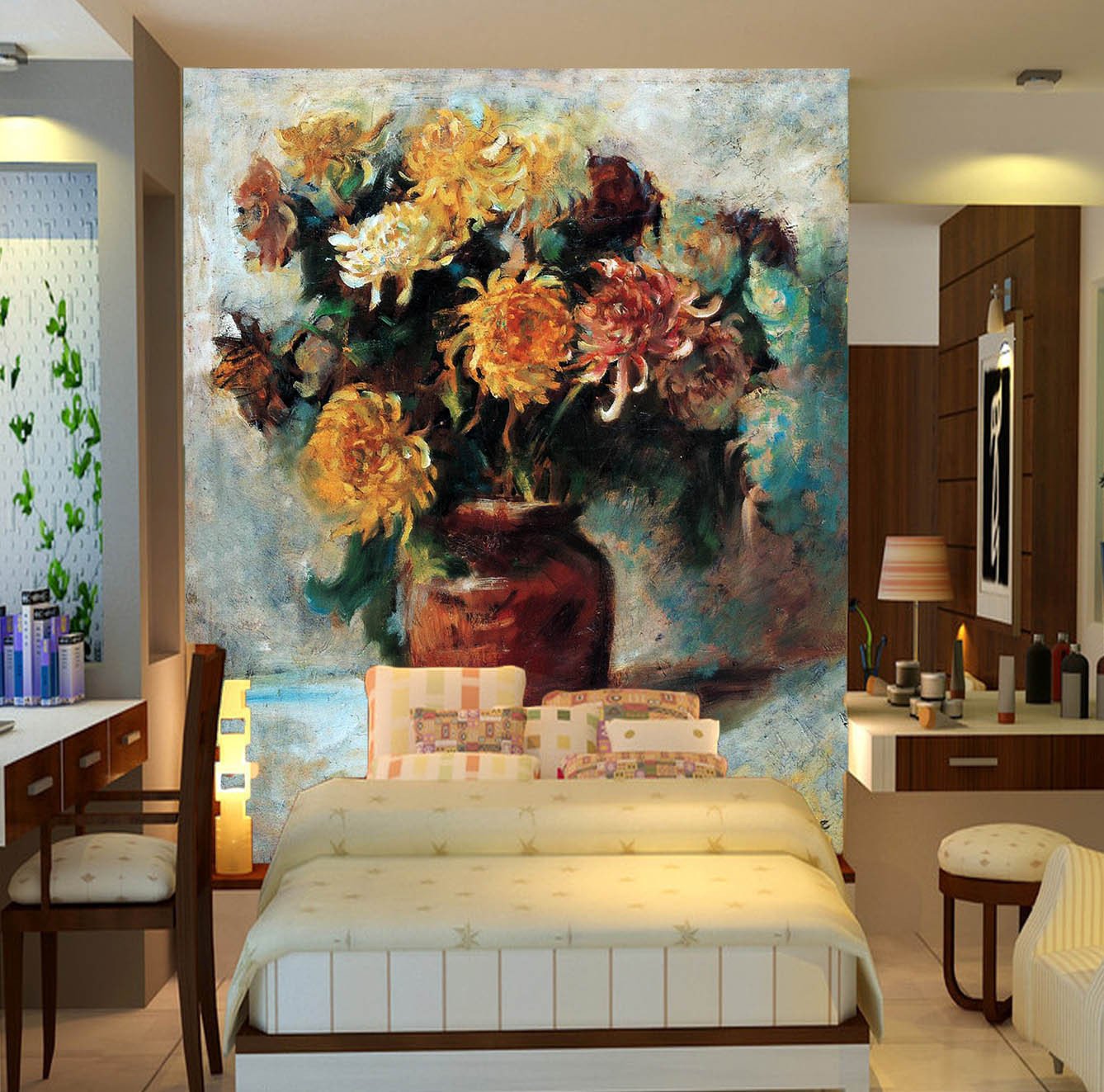 Chrysanthemums Vase Painting Wallpaper AJ Wallpaper 2