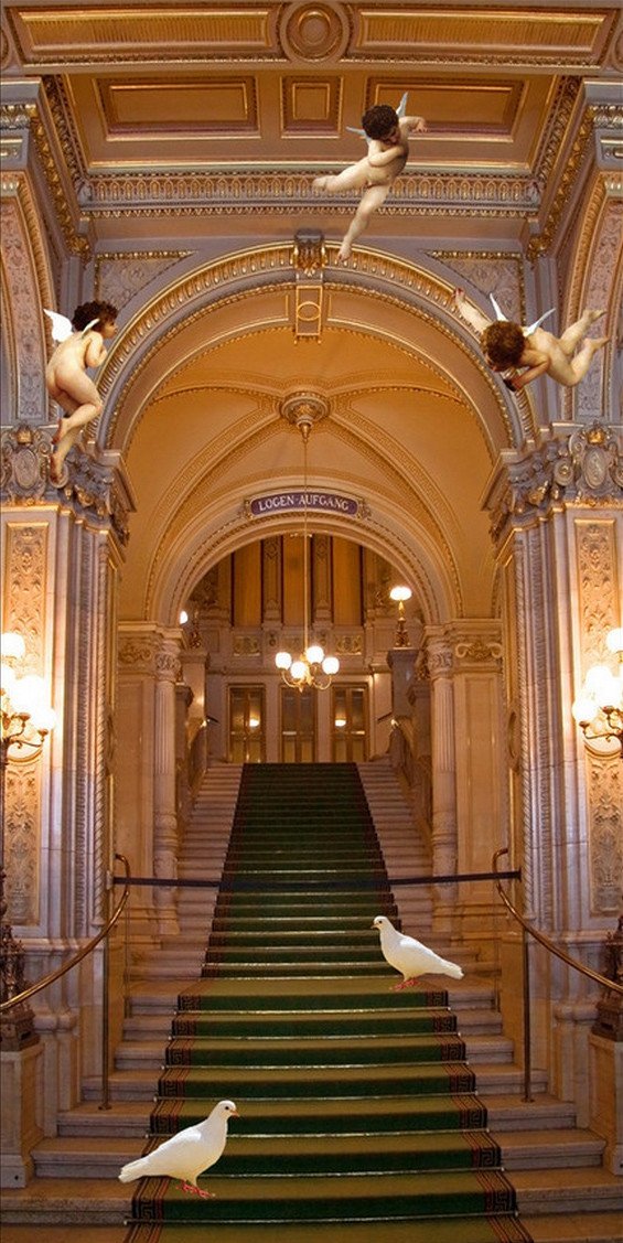 3D stairway angels doves door mural Wallpaper AJ Wallpaper