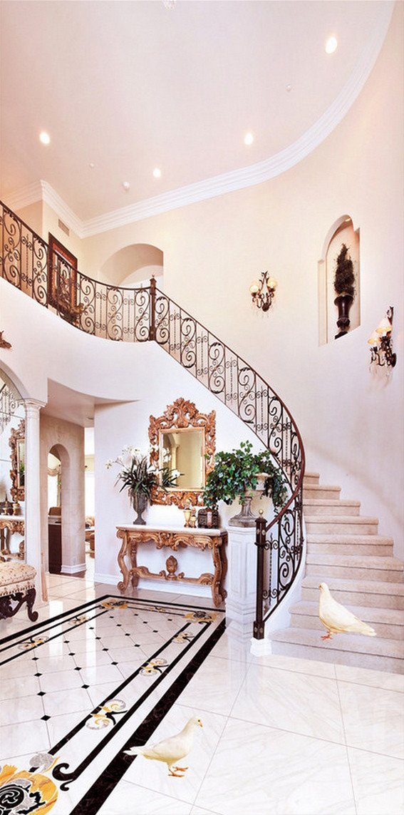 3D luxury house stairs door mural Wallpaper AJ Wallpaper