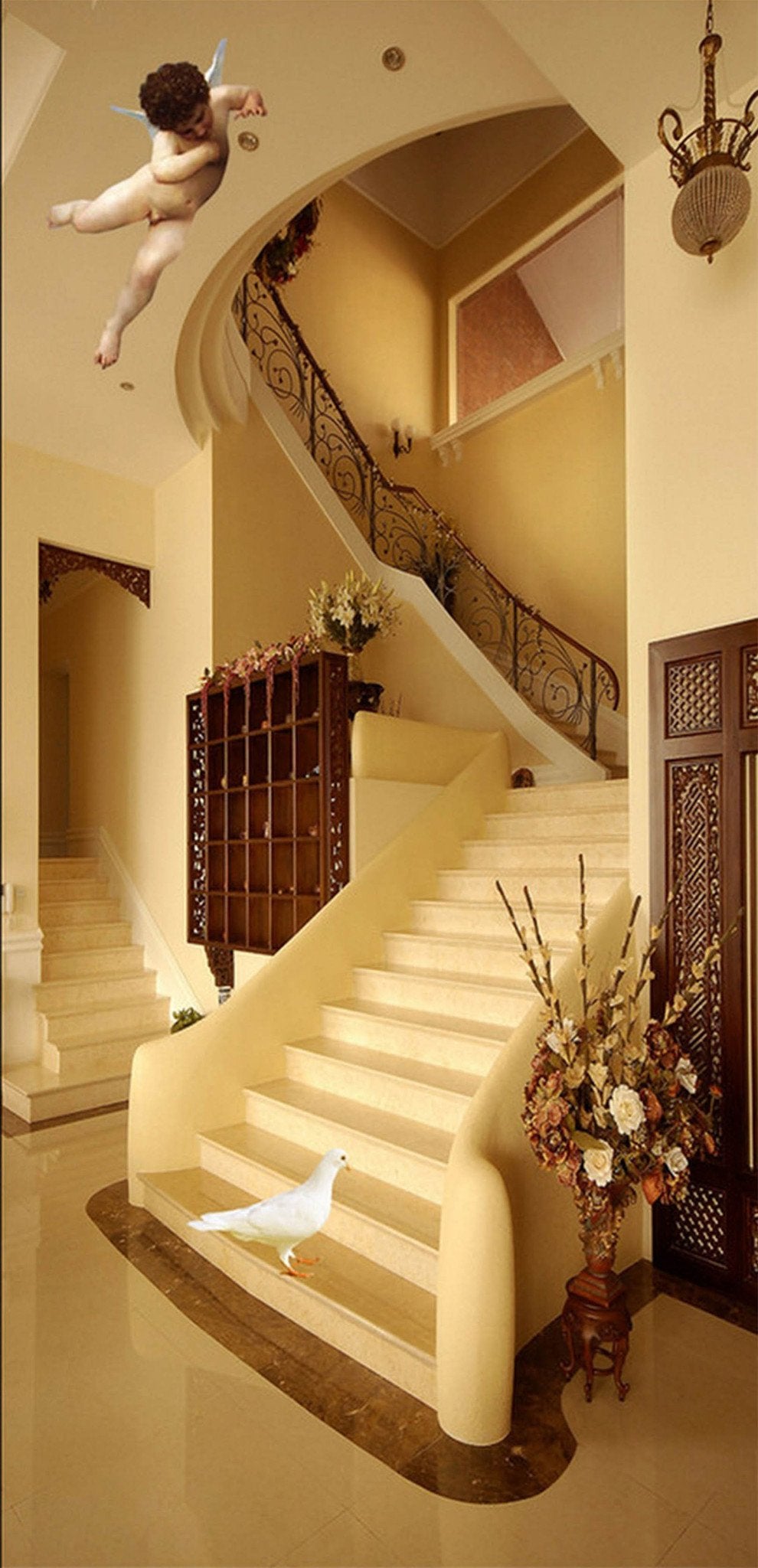 3D Stairs Angel Bird 88 Door Mural Wallpaper AJ Wallpaper