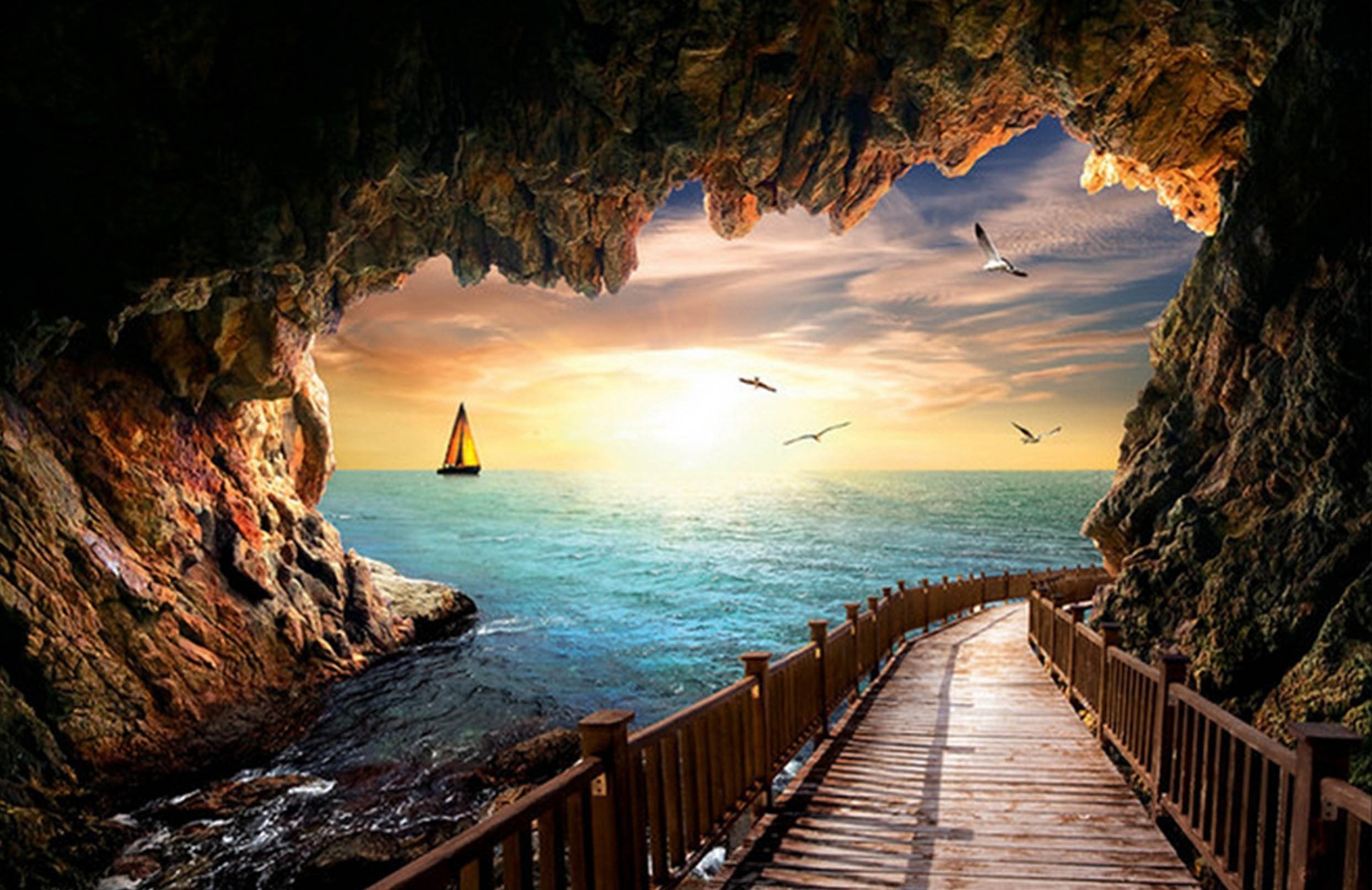 3D Sea Wood Road 396 Garage Door Mural Wallpaper AJ Wallpaper