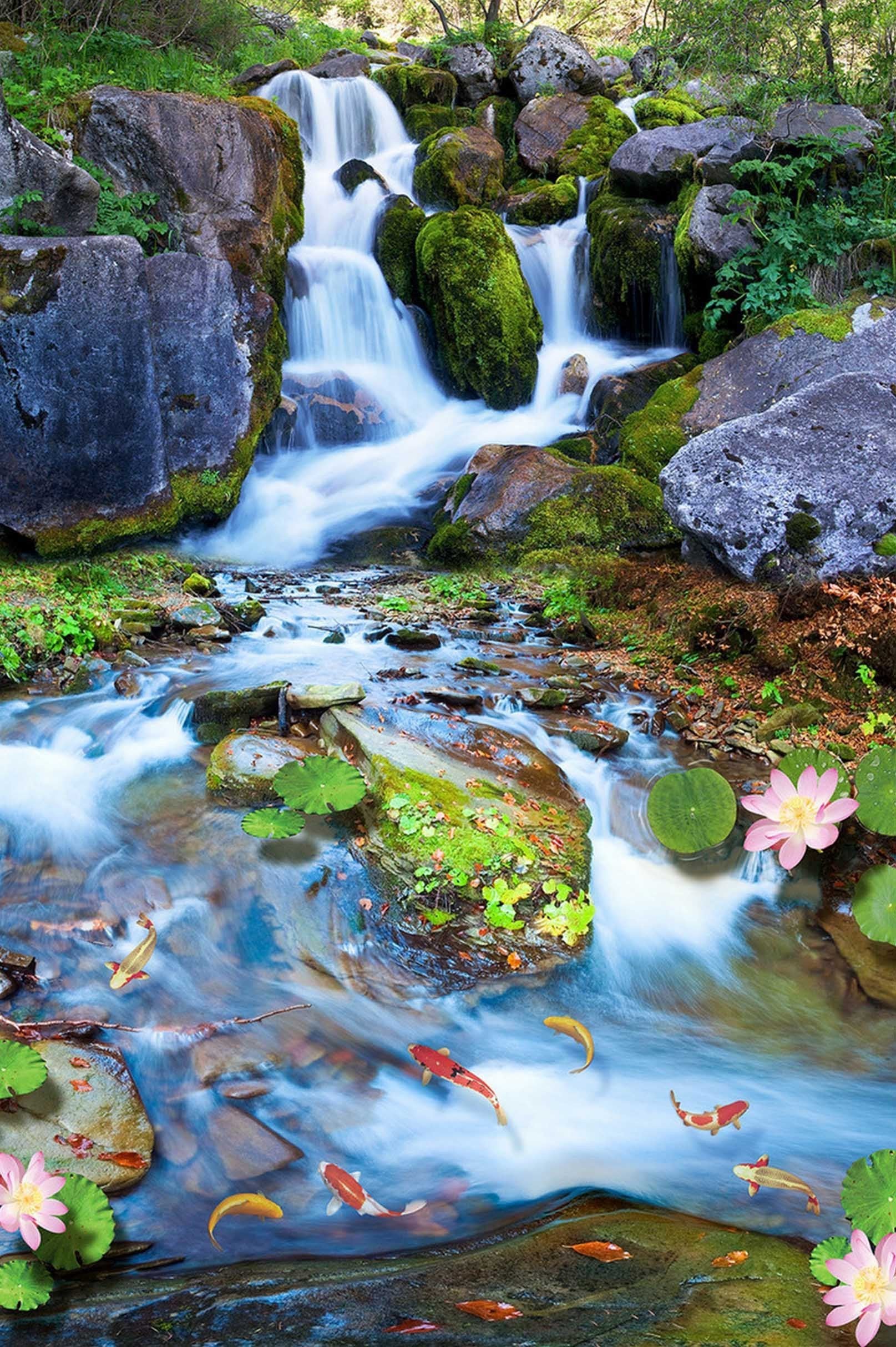 3D Mountain Creek Carps 1424 Stair Risers Wallpaper AJ Wallpaper