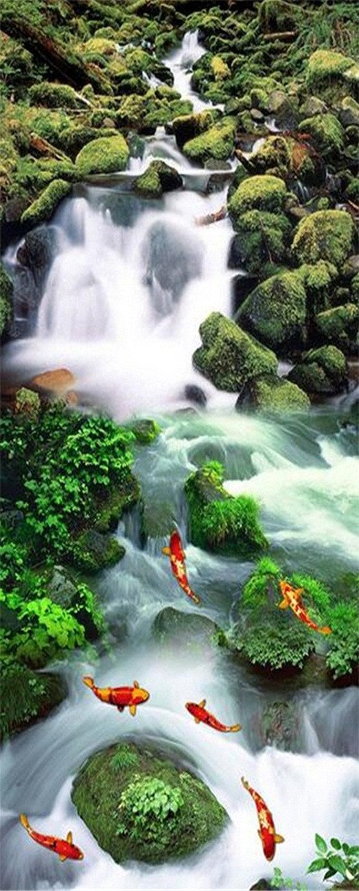3D carp in the river door mural Wallpaper AJ Wallpaper
