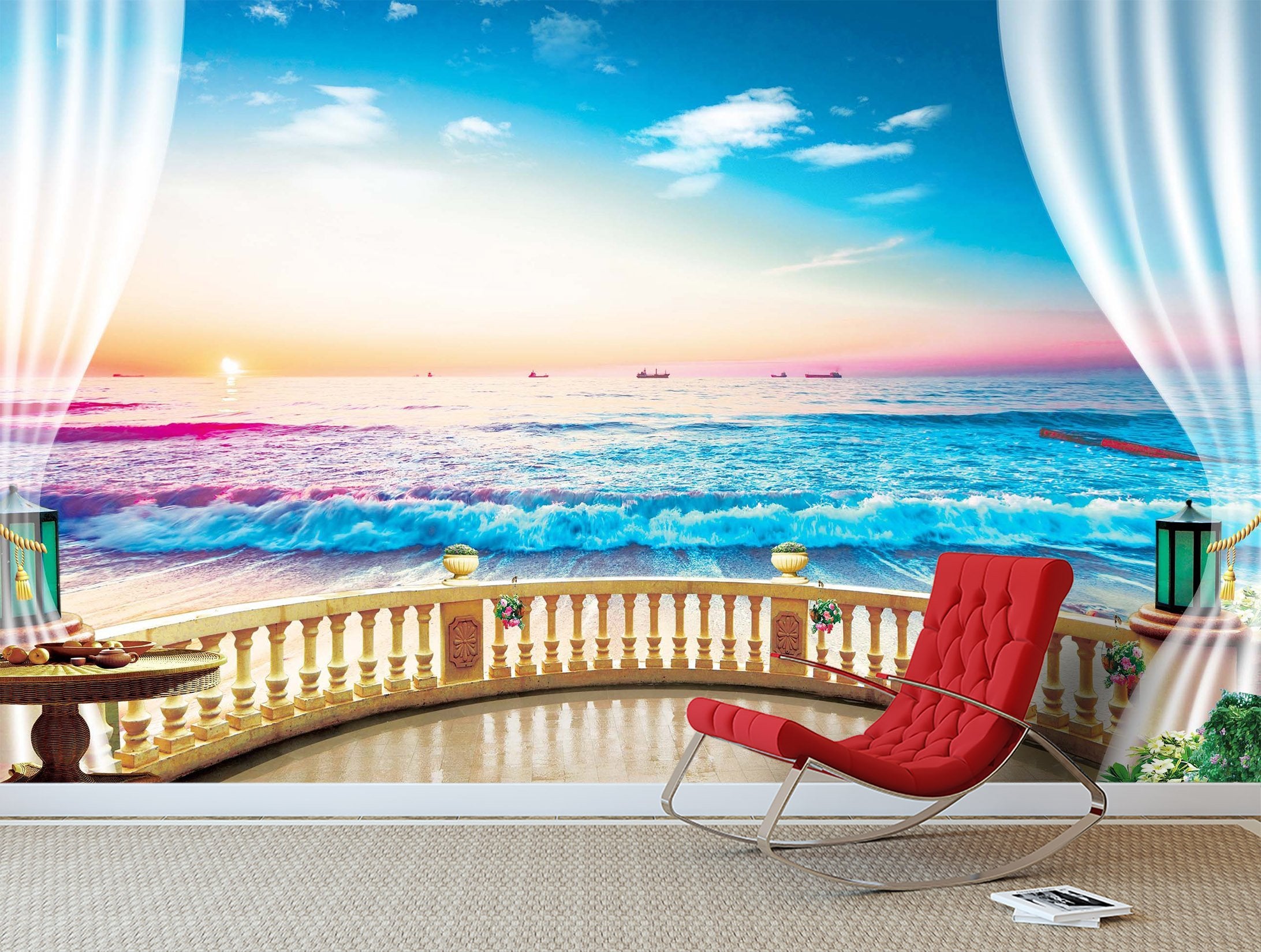 3D Wave Sunset 725 Wallpaper AJ Wallpaper