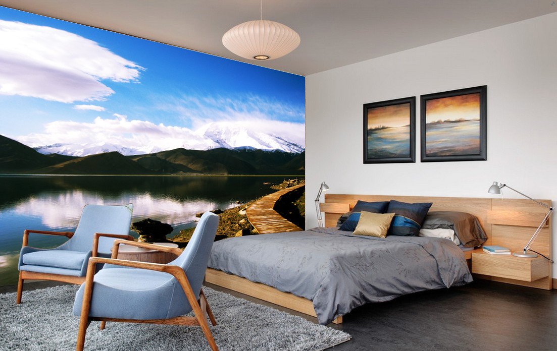 Lakeside Wooden Bridge Wallpaper AJ Wallpaper