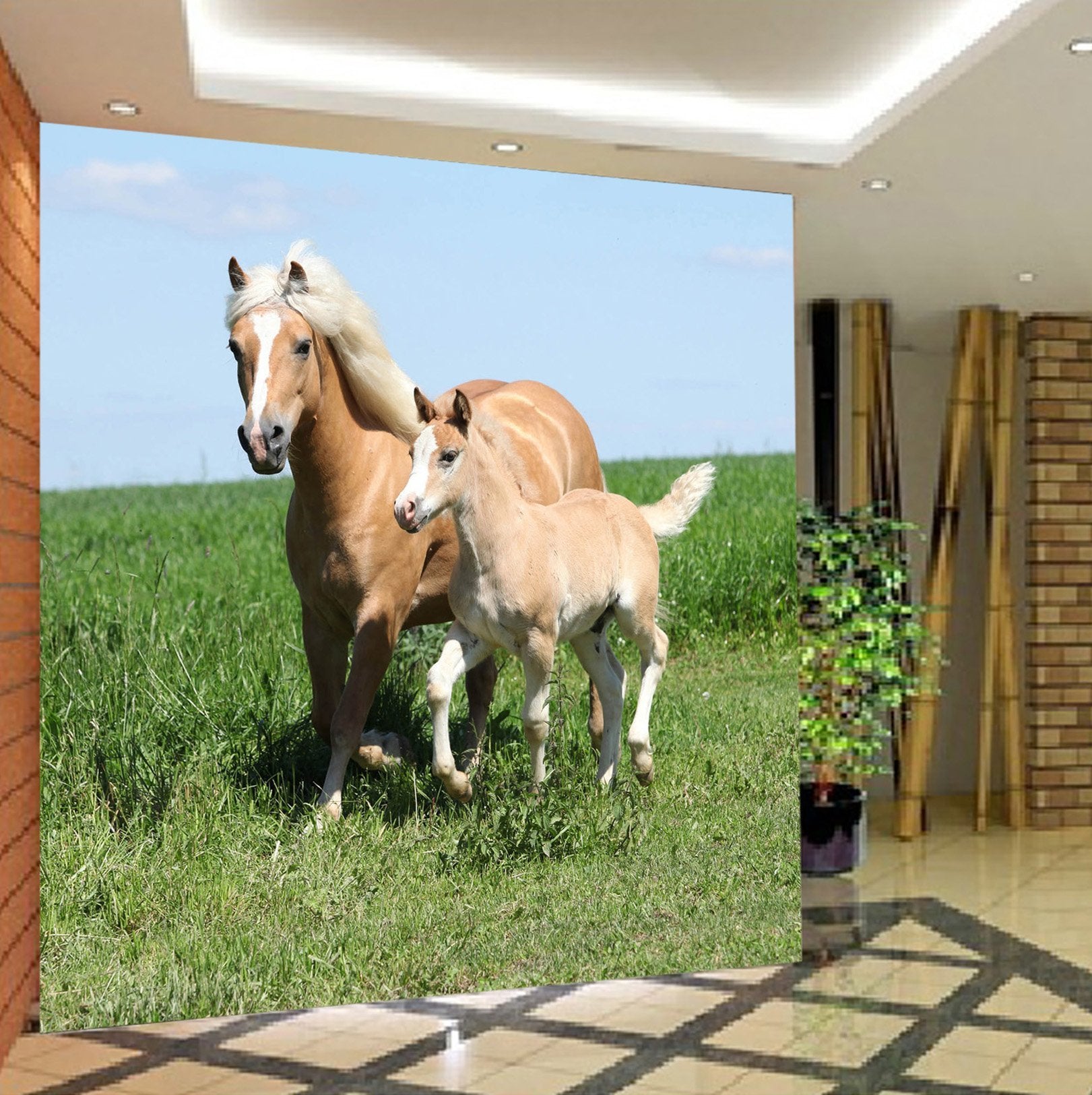3D Meadow Running Horse 607 Wallpaper AJ Wallpaper