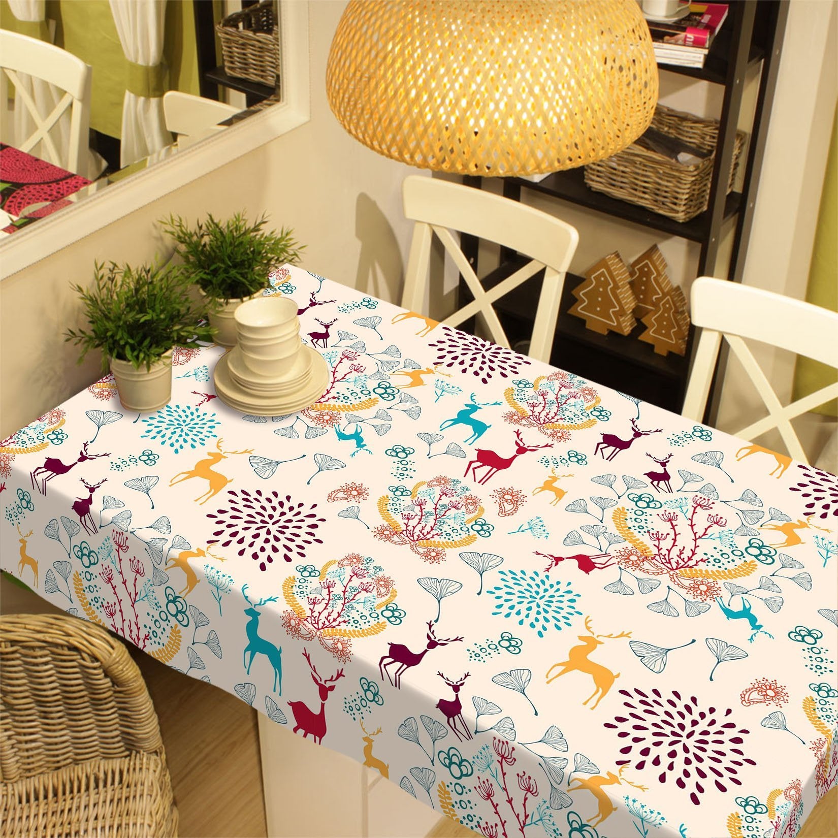 3D Colorful Pattern Deer 23 Tablecloths Tablecloths AJ Creativity Home