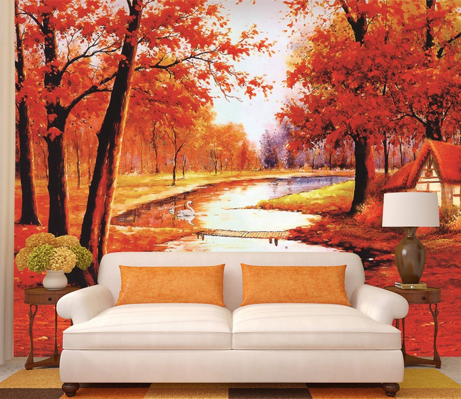 3D Red Maple Forest Slim River 767 Wallpaper AJ Wallpaper 2
