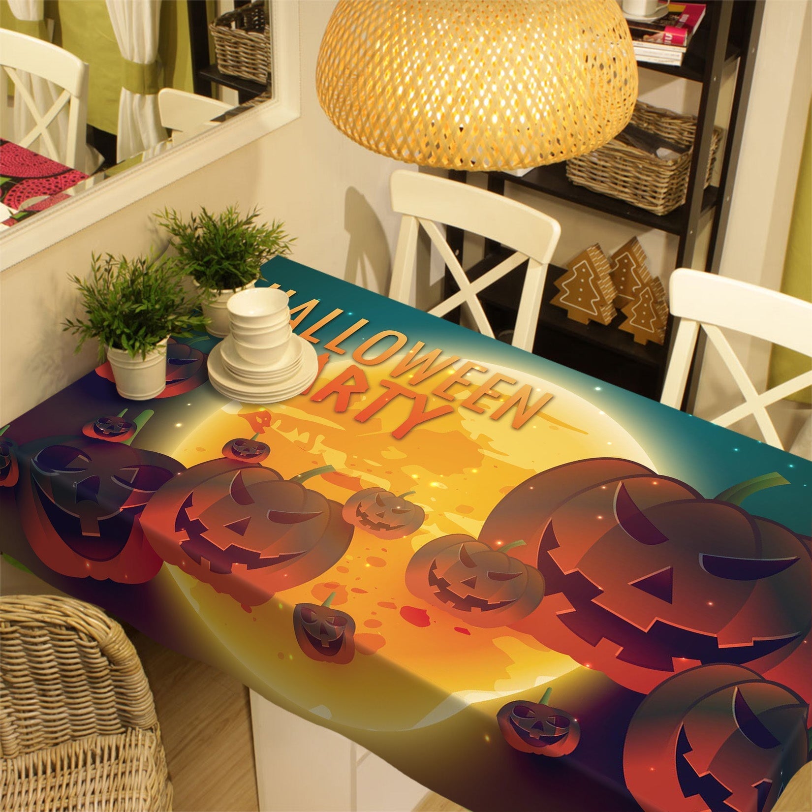3D Moon Pumpkin 42 Halloween Tablecloths Wallpaper AJ Wallpaper