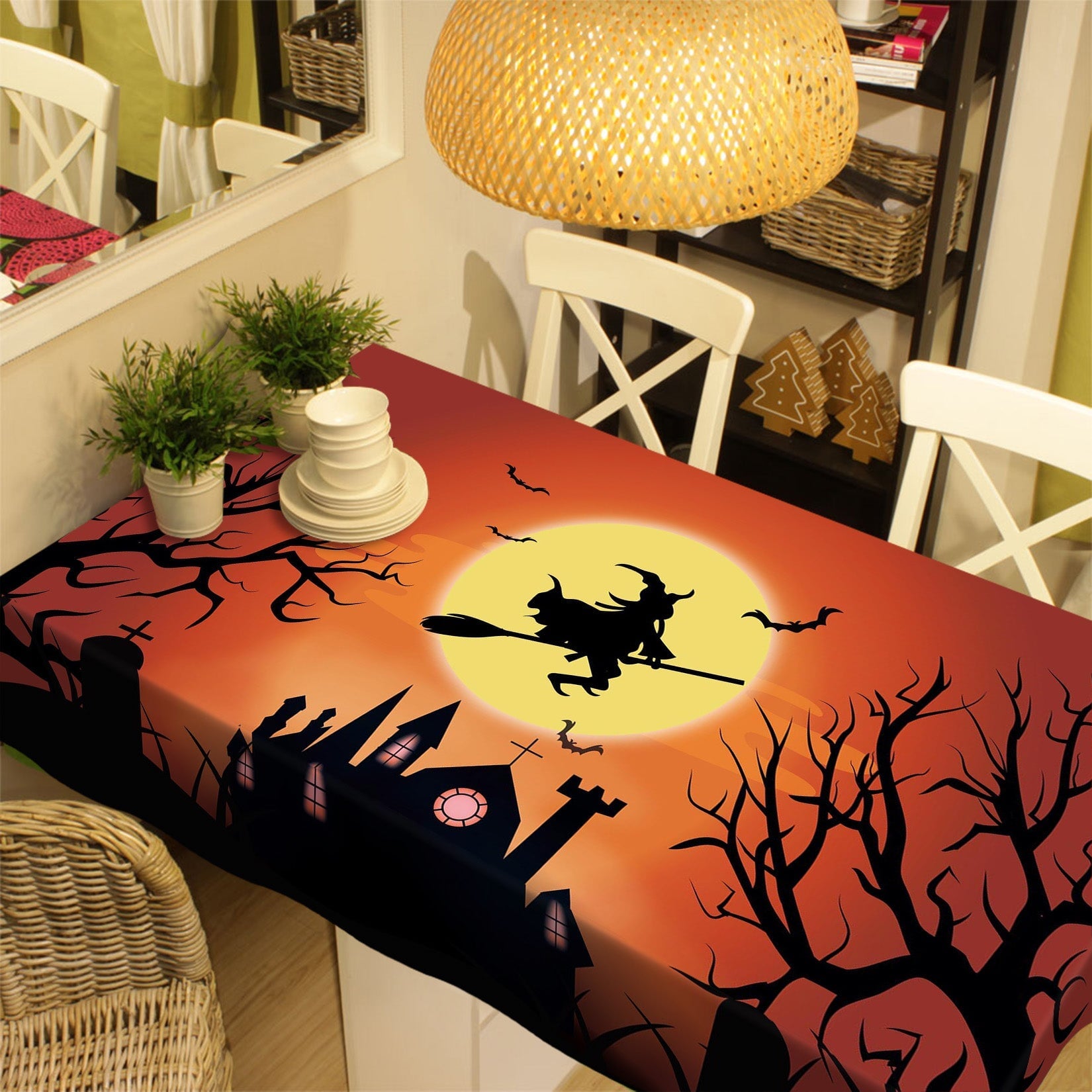 3D Moon Witch Villa 056 Halloween Tablecloths Wallpaper AJ Wallpaper