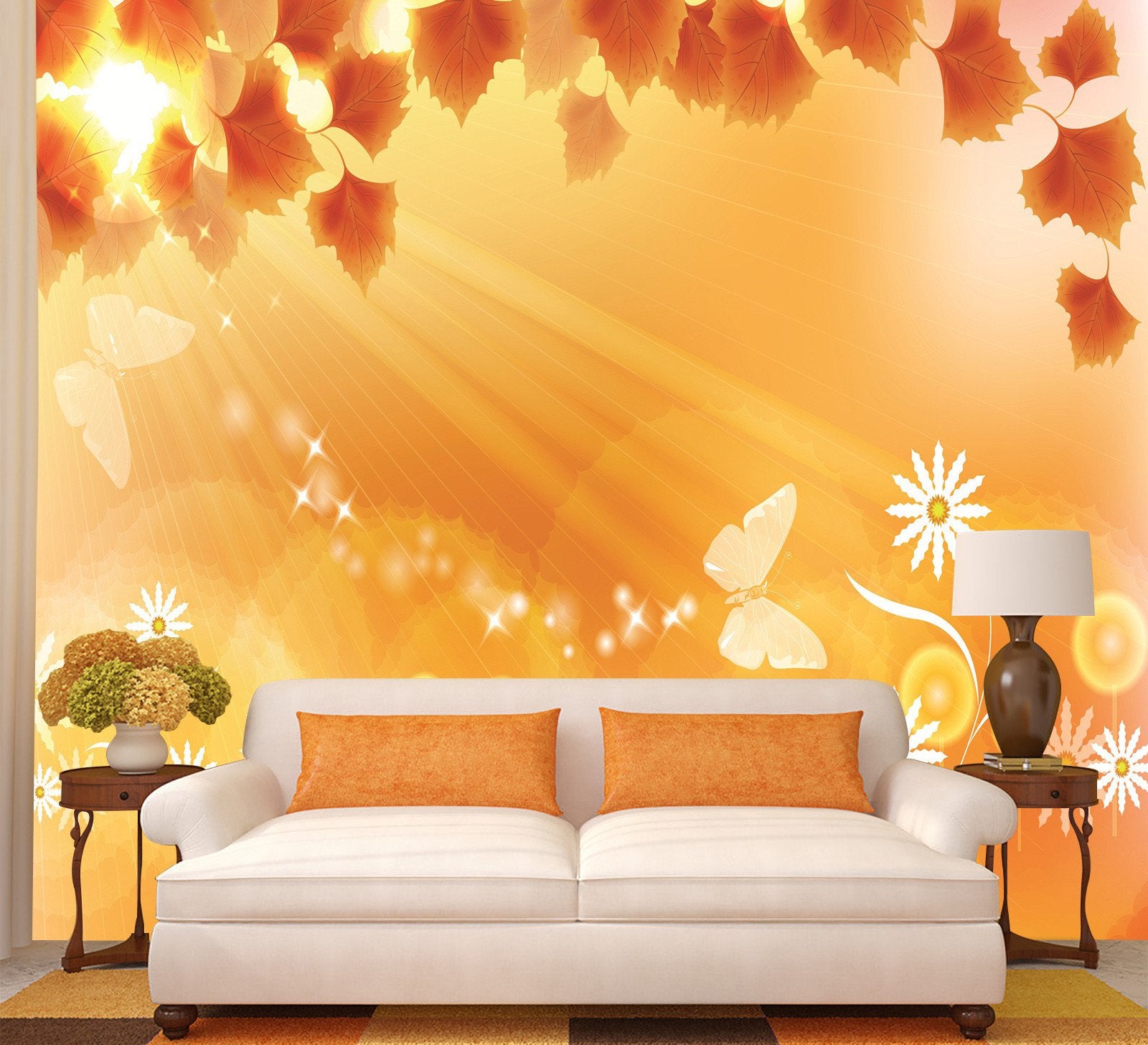 3D Sunshine Orange Maple Leaves 7 Wallpaper AJ Wallpaper 2