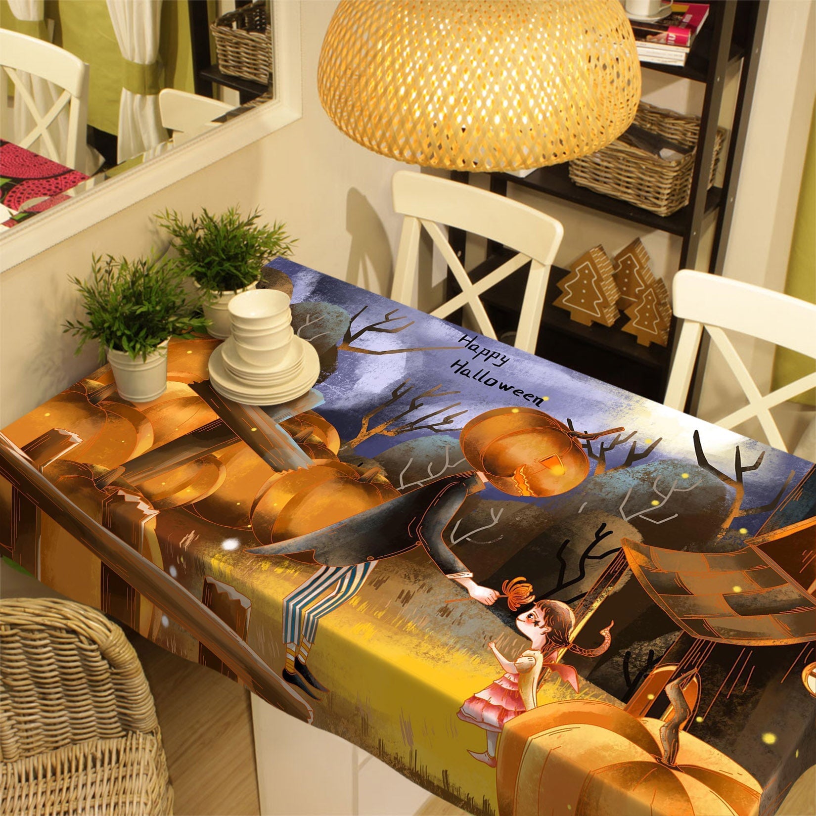 3D Pumpkin Man Girl 050 Halloween Tablecloths Wallpaper AJ Wallpaper