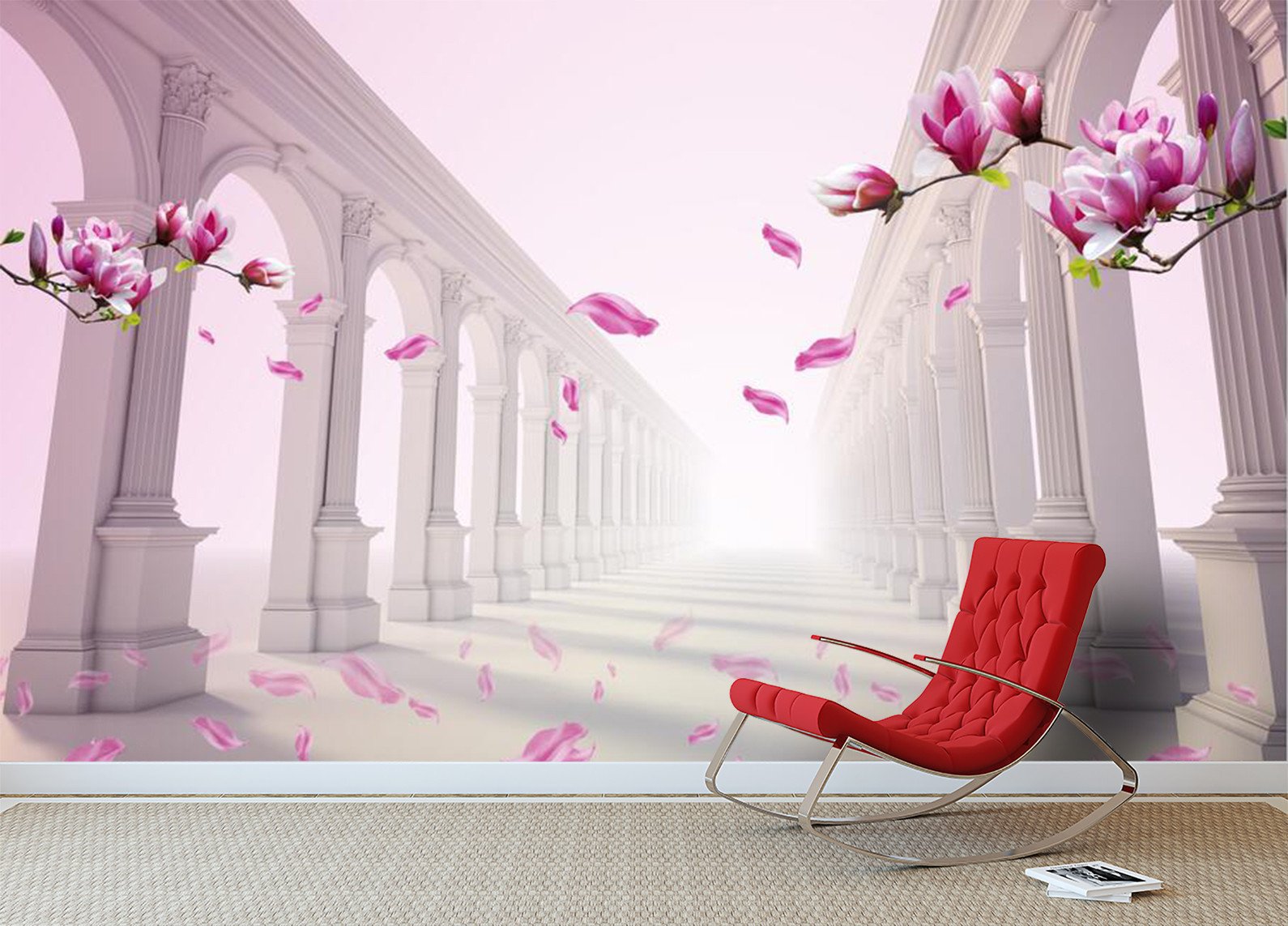3D Pink flower pattern column Wallpaper AJ Wallpaper 1