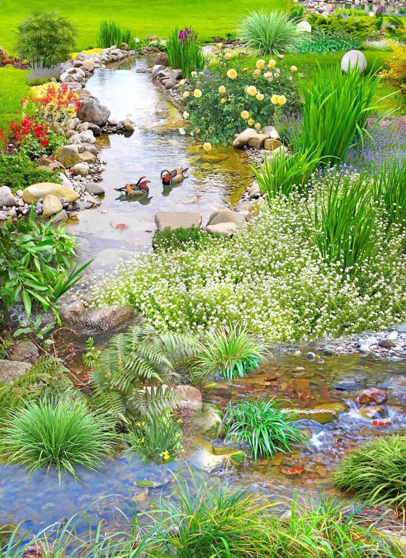 3D Creek Mandarin Ducks 426 Stair Risers Wallpaper AJ Wallpaper