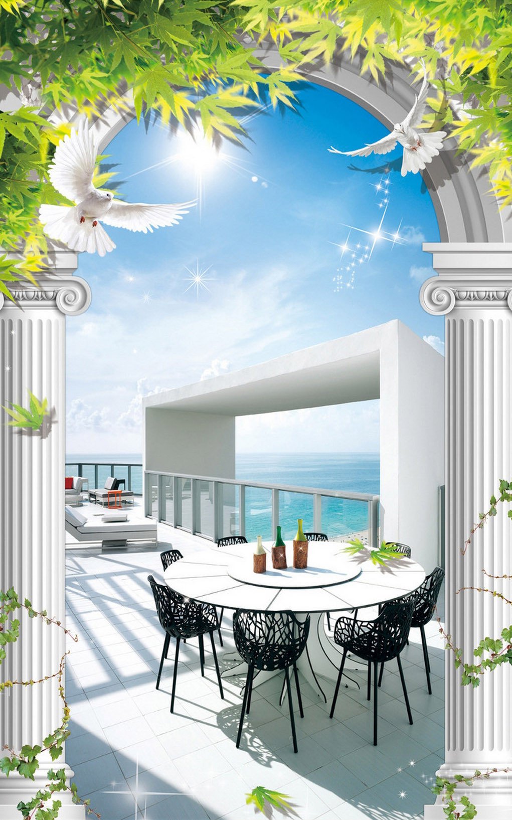 3D vine arch seascape door mural Wallpaper AJ Wallpaper