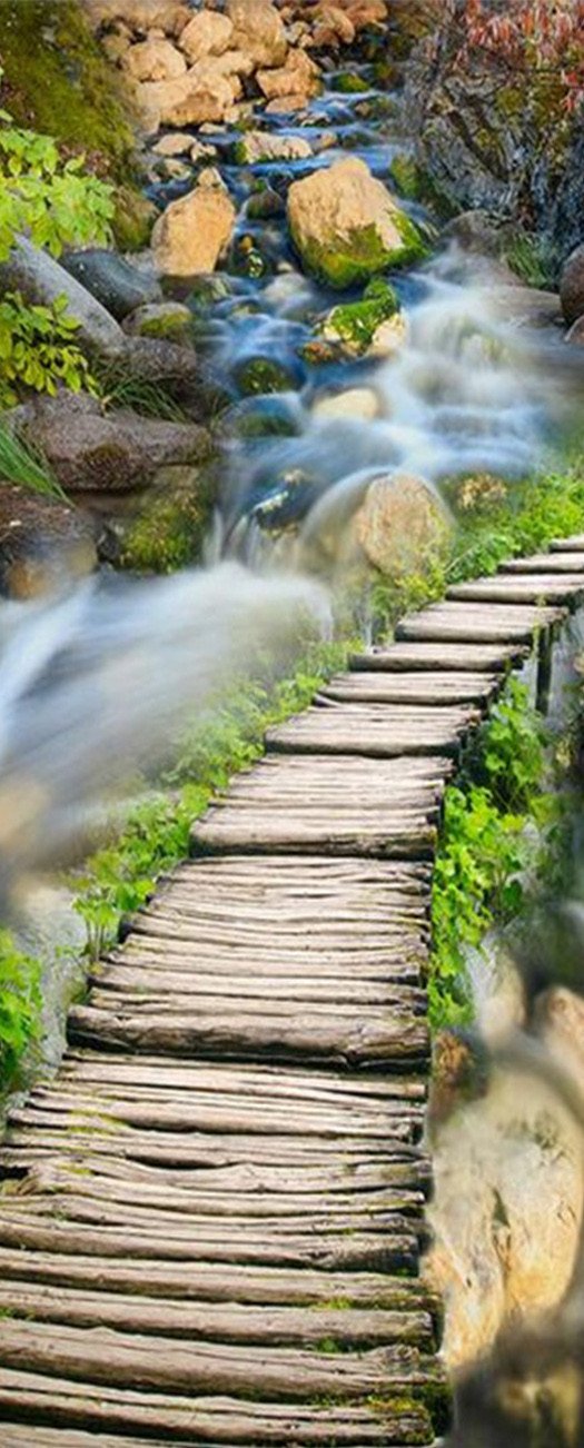 3D small bridges and flowing water door mural Wallpaper AJ Wallpaper