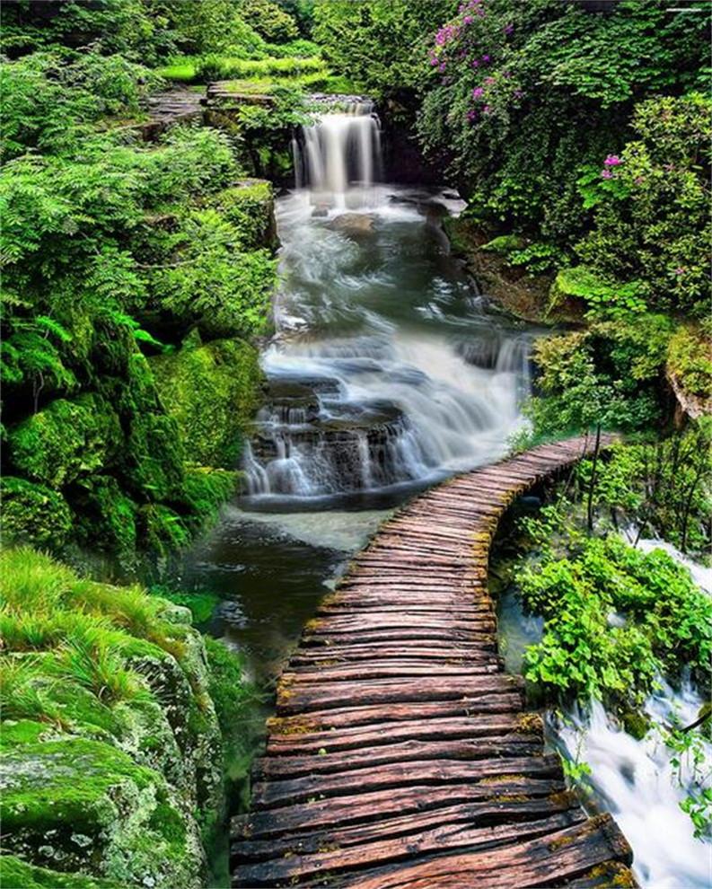 3D Mountain River Wood Bridge 689 Stair Risers Wallpaper AJ Wallpaper