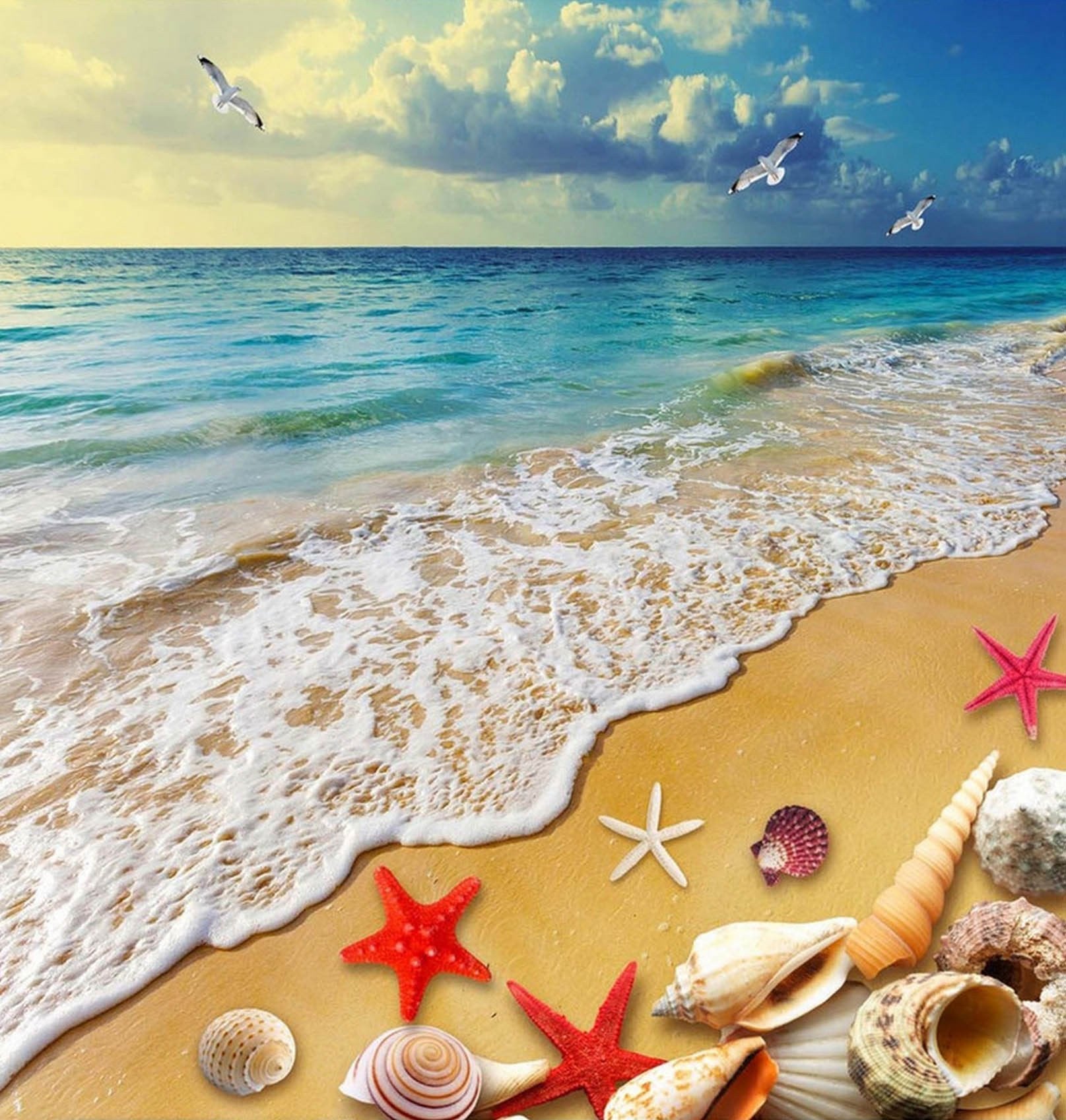 3D Sea Treasures Seagulls 1418 Stair Risers Wallpaper AJ Wallpaper
