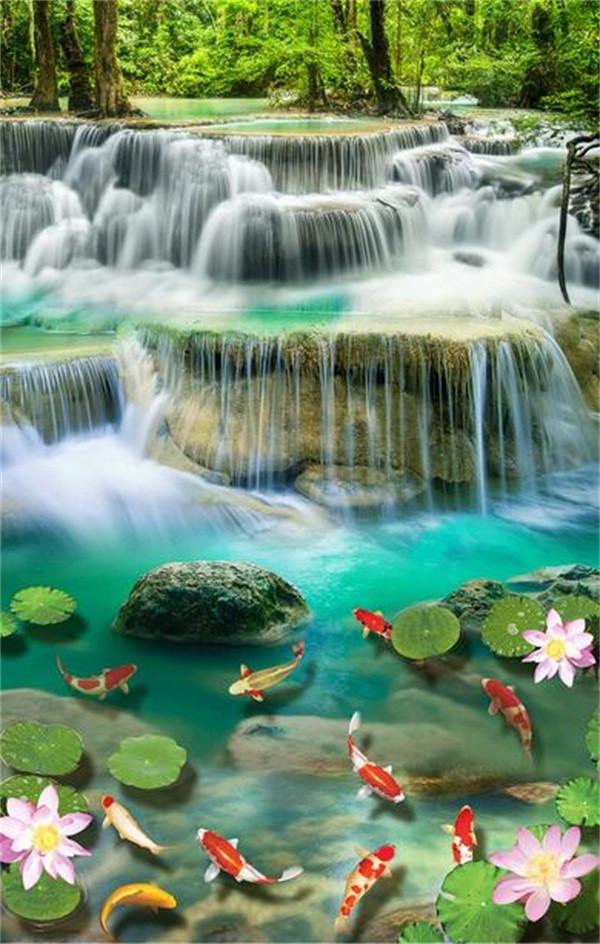 3D River Waterfalls Fishes 404 Stair Risers Wallpaper AJ Wallpaper