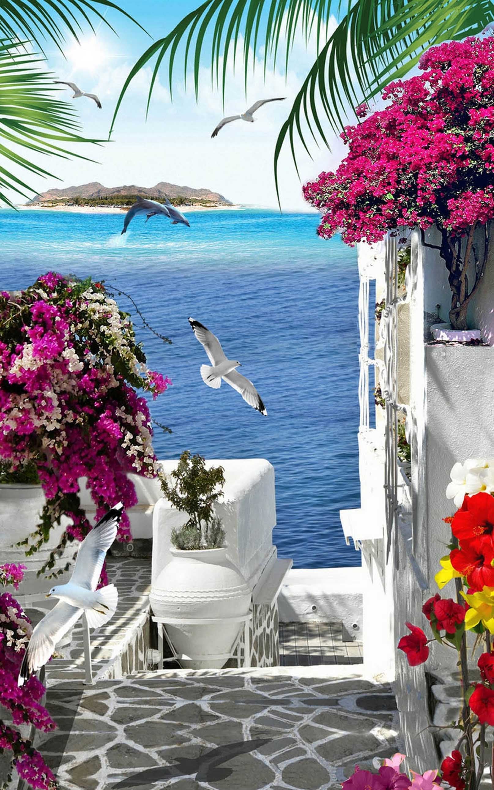 3D Seaside Town Scenery 1158 Stair Risers Wallpaper AJ Wallpaper