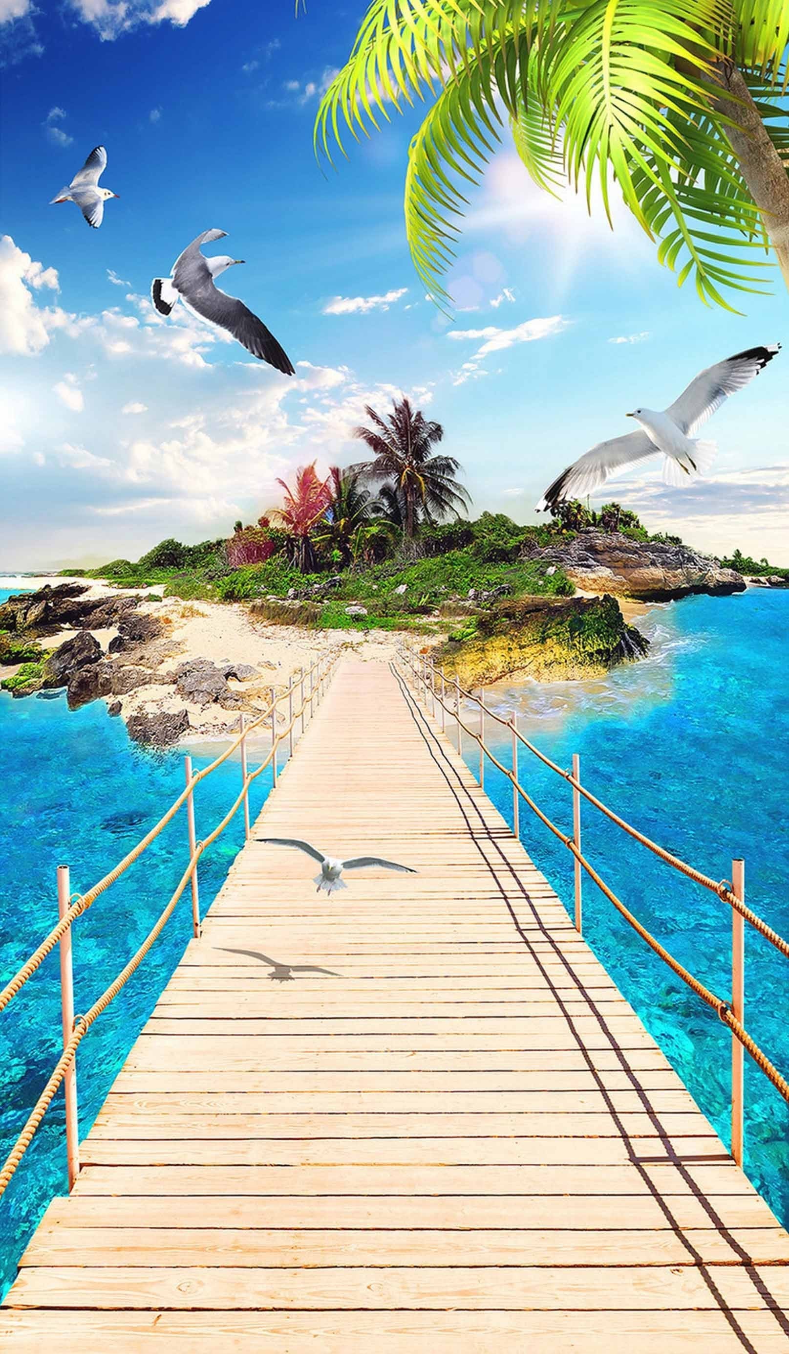 3D Sea Drawbridge Birds 1513 Stair Risers Wallpaper AJ Wallpaper