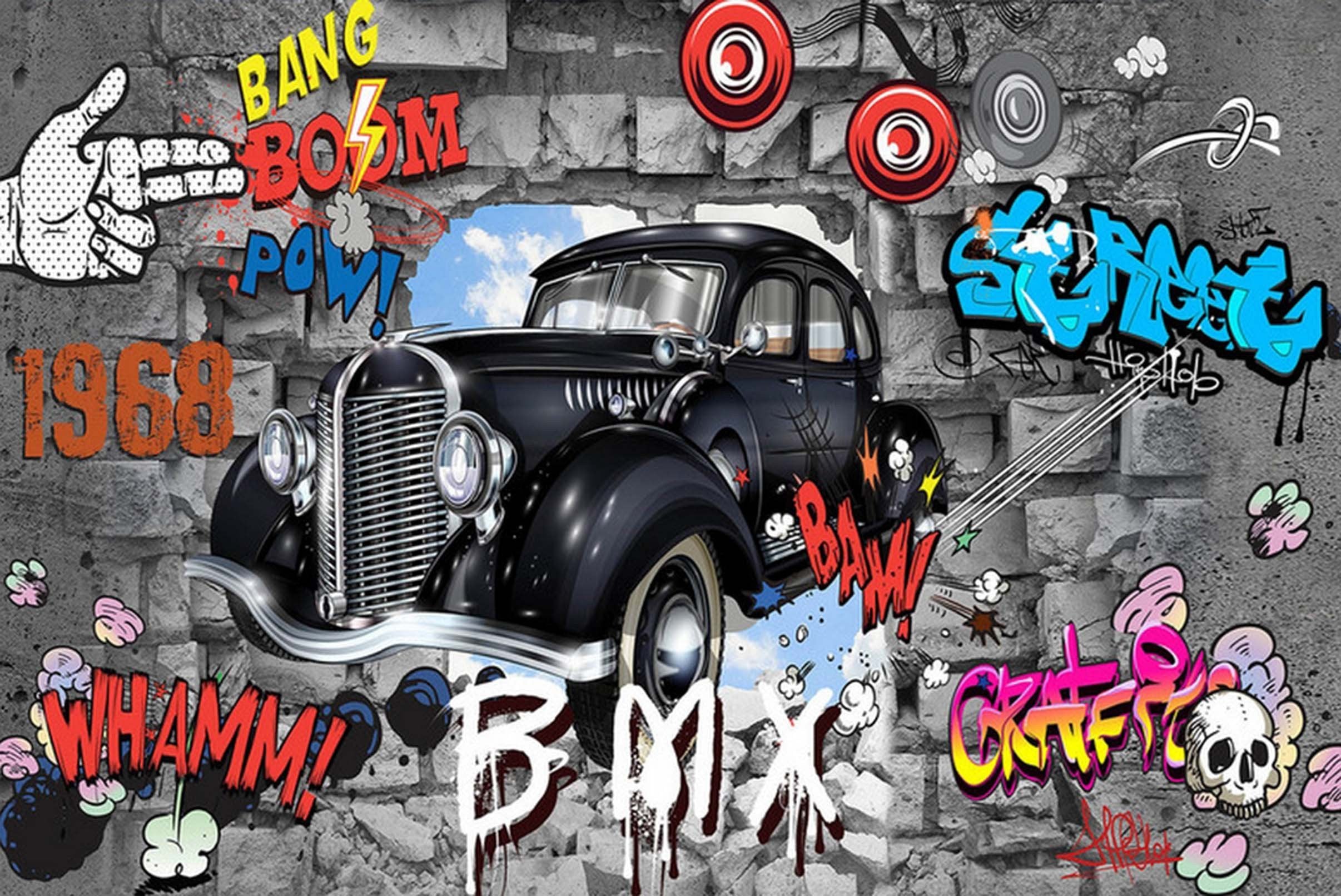 3D Car And Graffiti Words 59 Garage Door Mural Wallpaper AJ Wallpaper