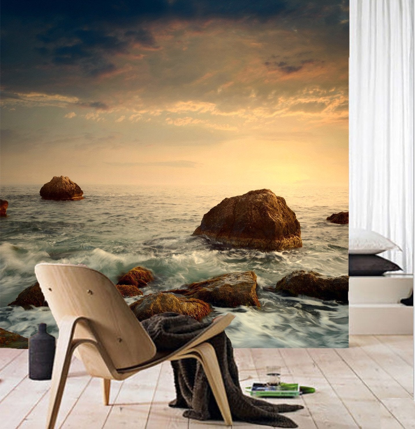 3D Sunset Glow Sea Beach 045 Wallpaper AJ Wallpaper