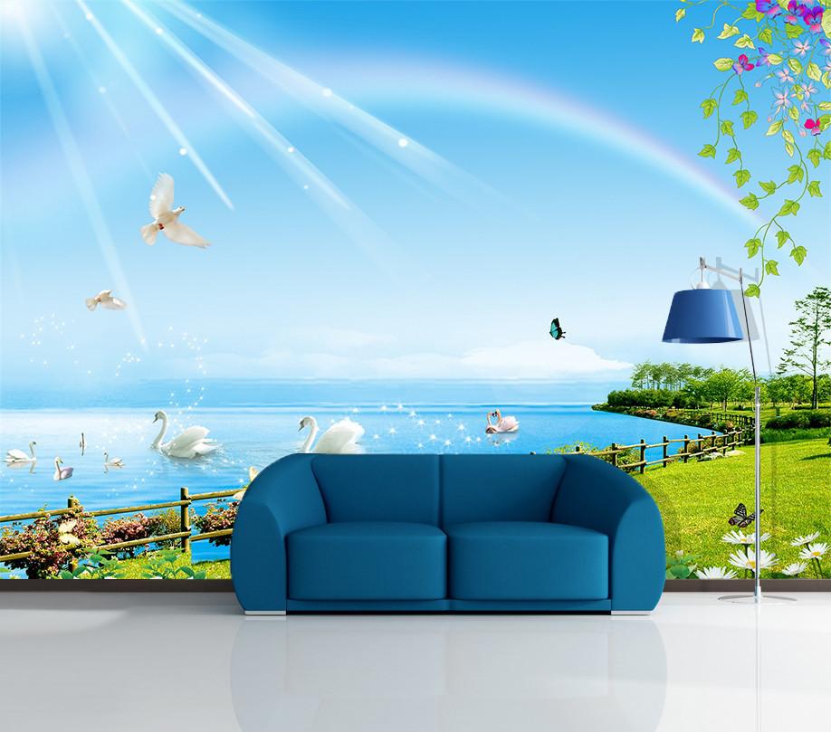 3D Rainbow Lake Swan 82 Wallpaper AJ Wallpaper