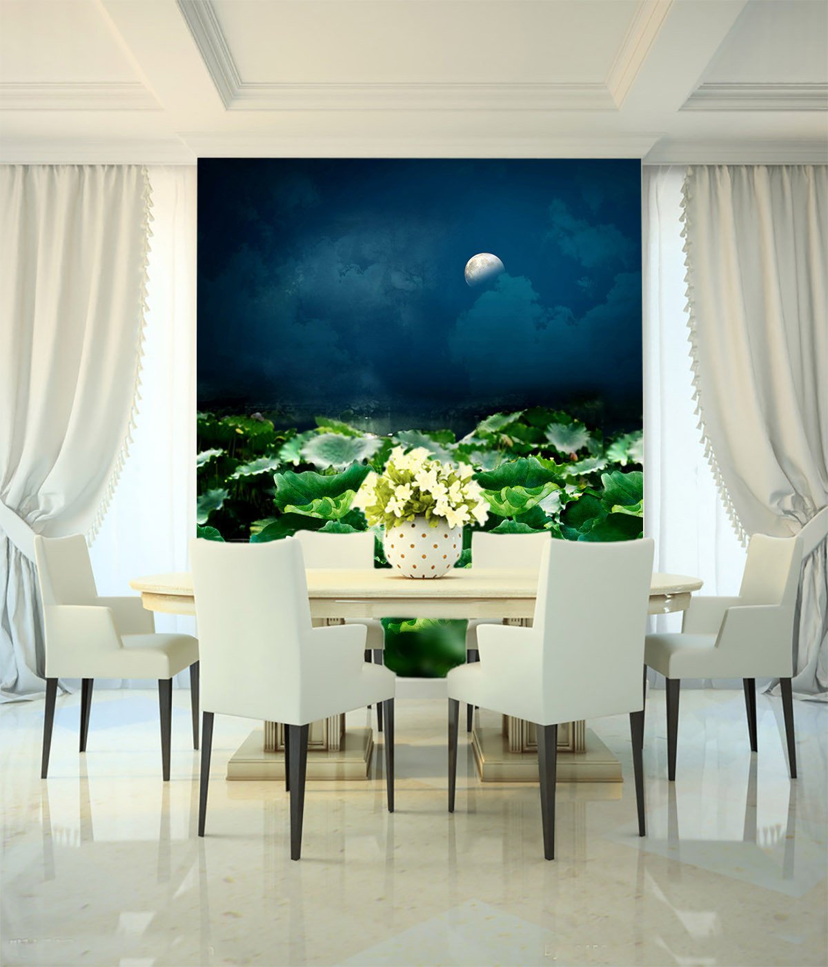 Moonlight Lotus Pond Wallpaper AJ Wallpaper