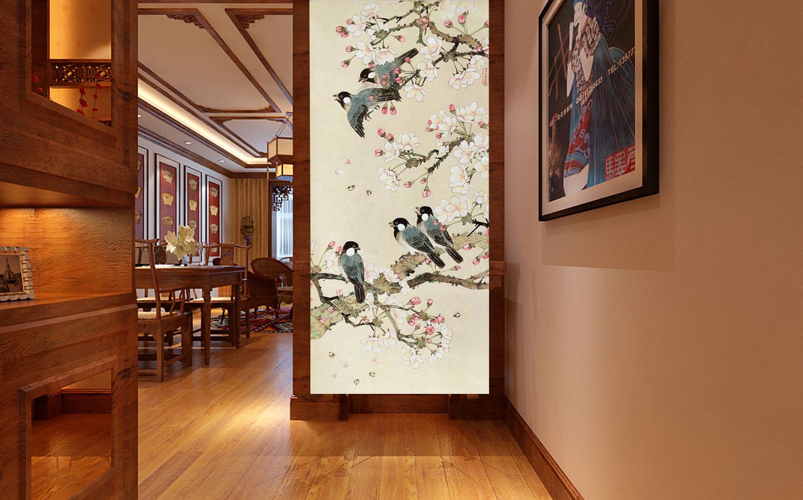 3D Bird painting elegant flower Wallpaper AJ Wallpaper 1