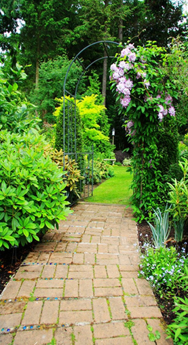 3D stone road green trees door mural Wallpaper AJ Wallpaper