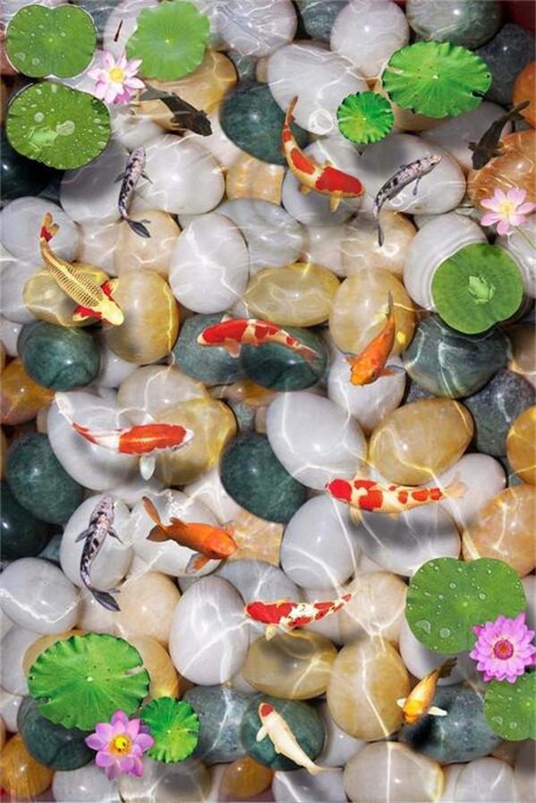 3D Fishe Pond Cobblestones 80 Stair Risers Wallpaper AJ Wallpaper