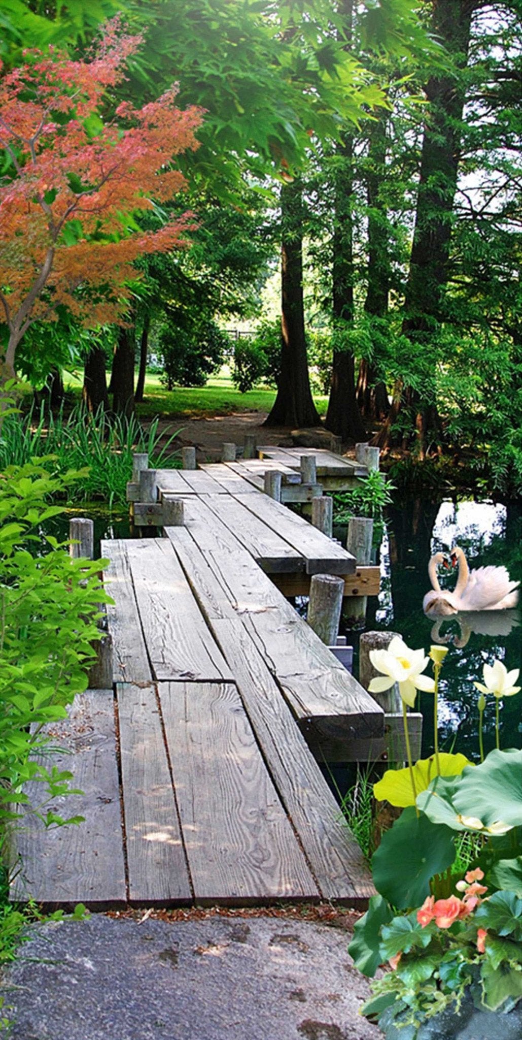 3D Lake Wood Bridge 76 Door Mural Wallpaper AJ Wallpaper